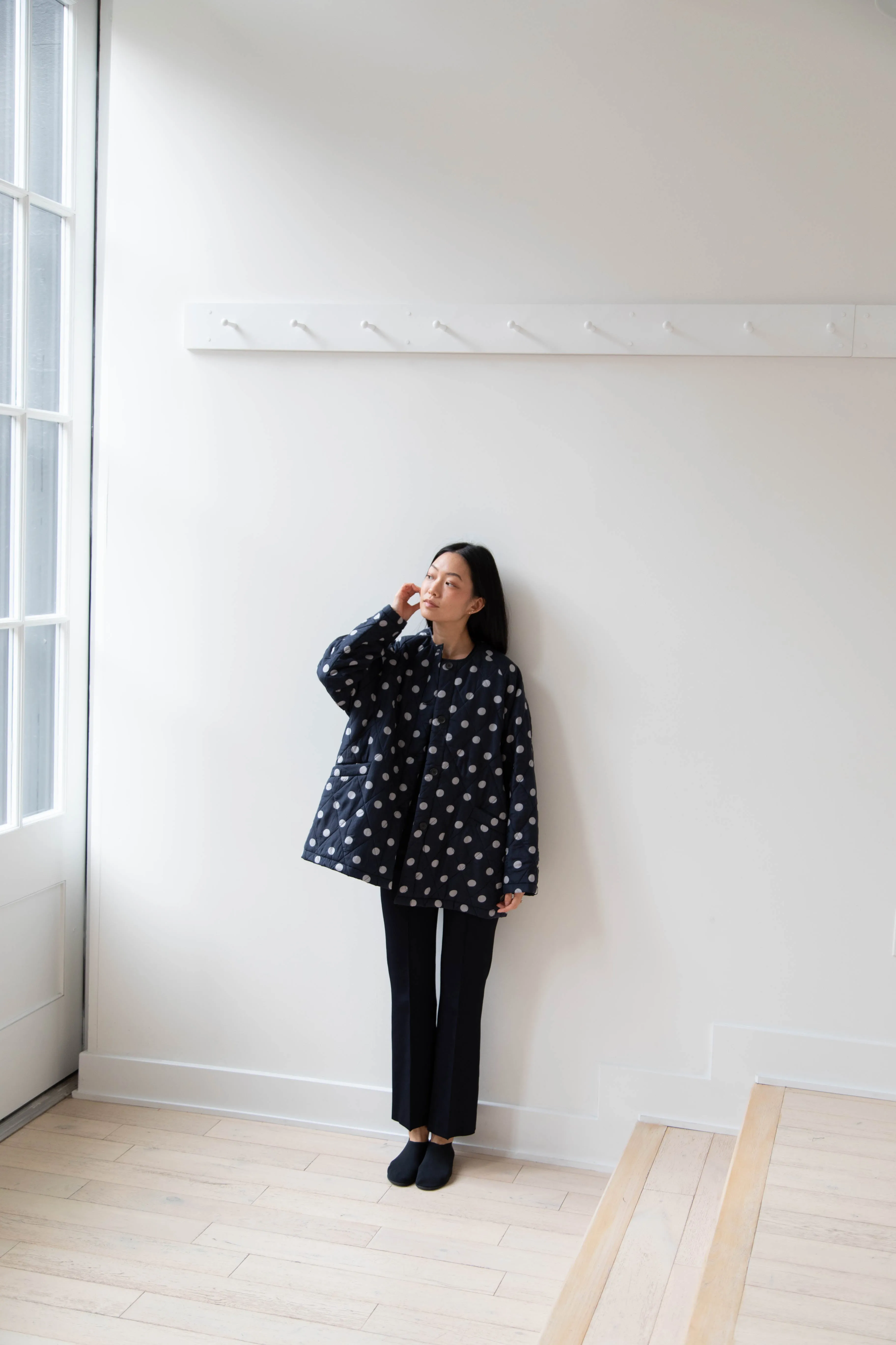 Maison de Soil | Quilted Dot Coat in Navy