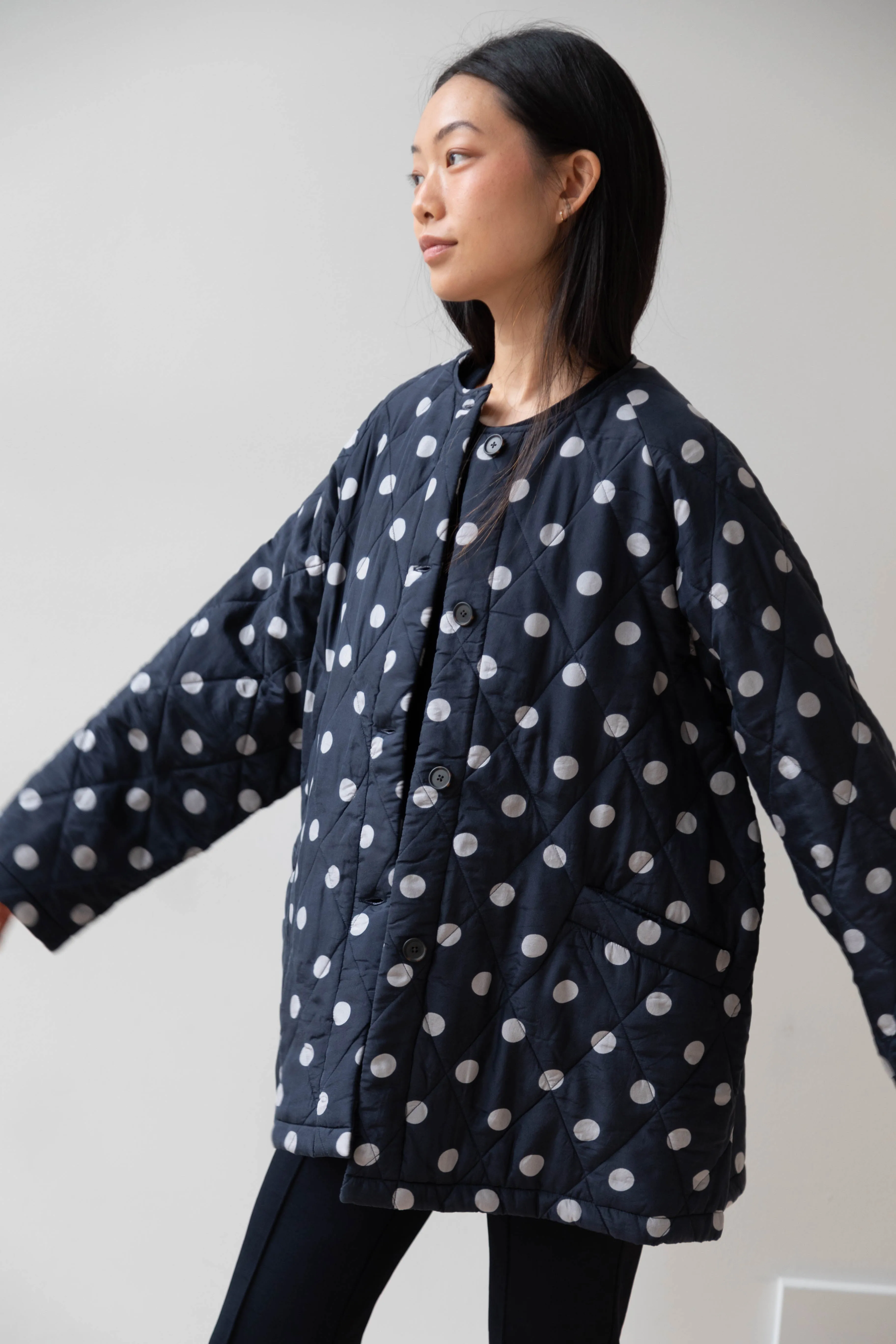 Maison de Soil | Quilted Dot Coat in Navy