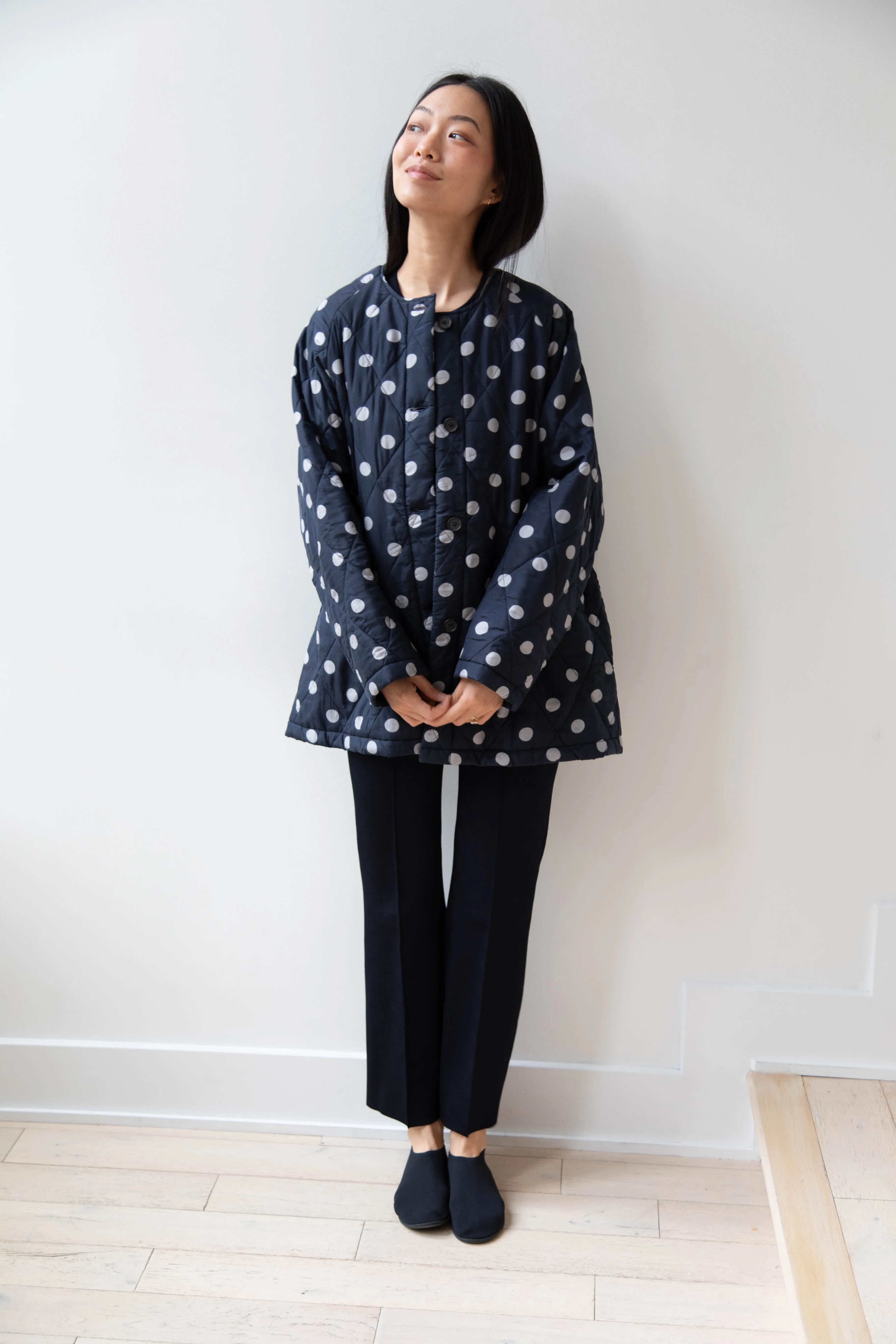 Maison de Soil | Quilted Dot Coat in Navy