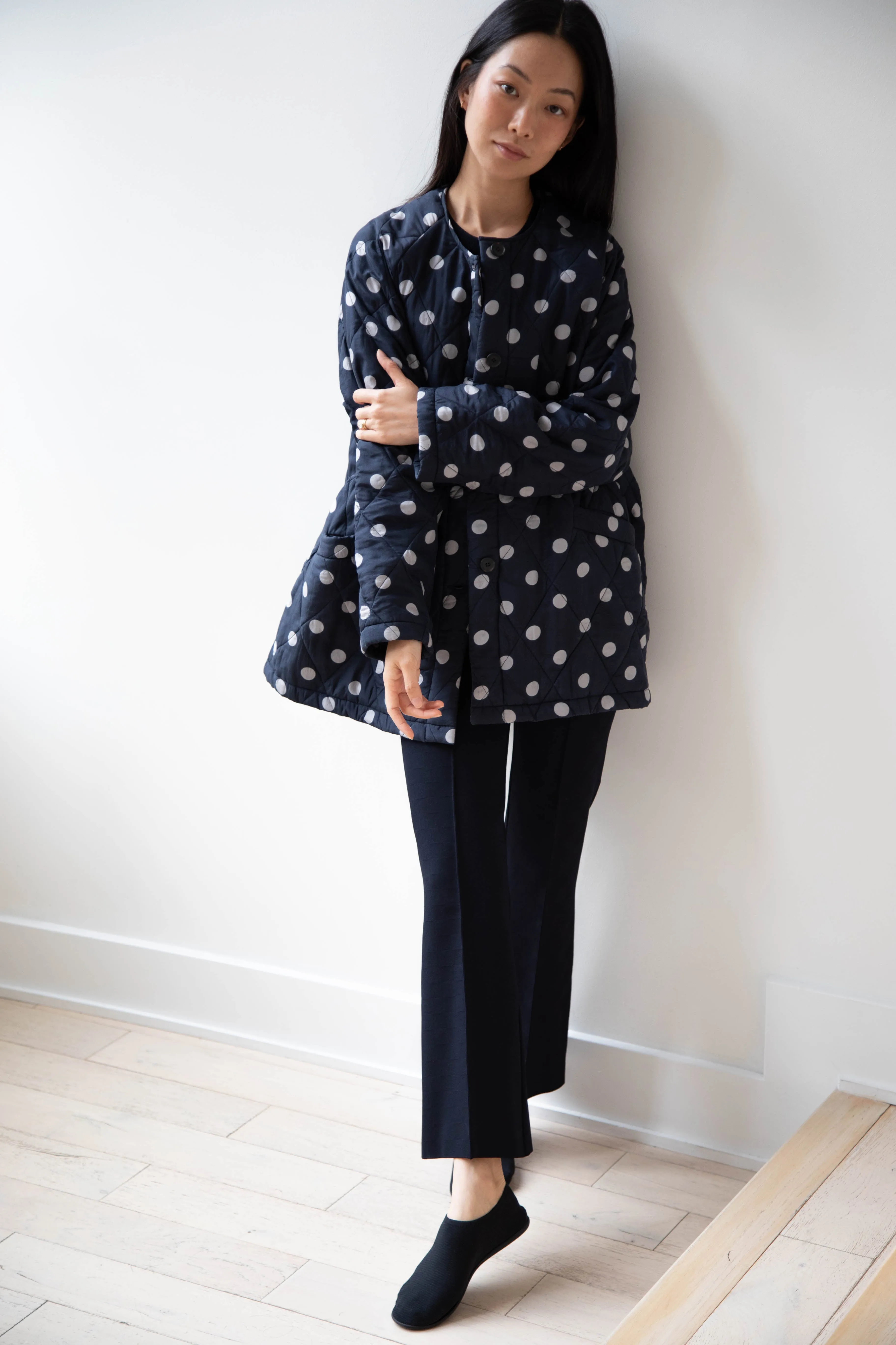 Maison de Soil | Quilted Dot Coat in Navy