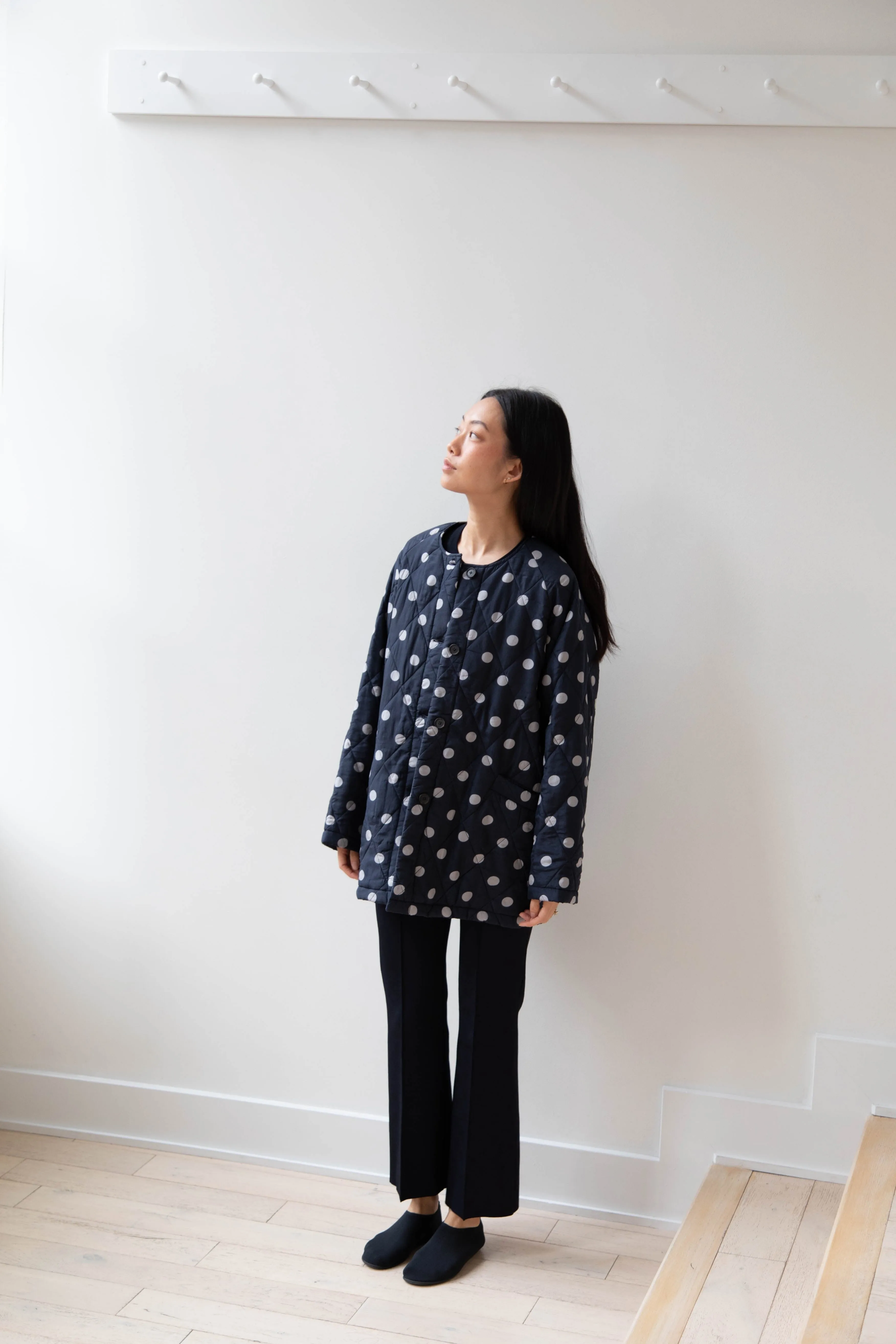Maison de Soil | Quilted Dot Coat in Navy