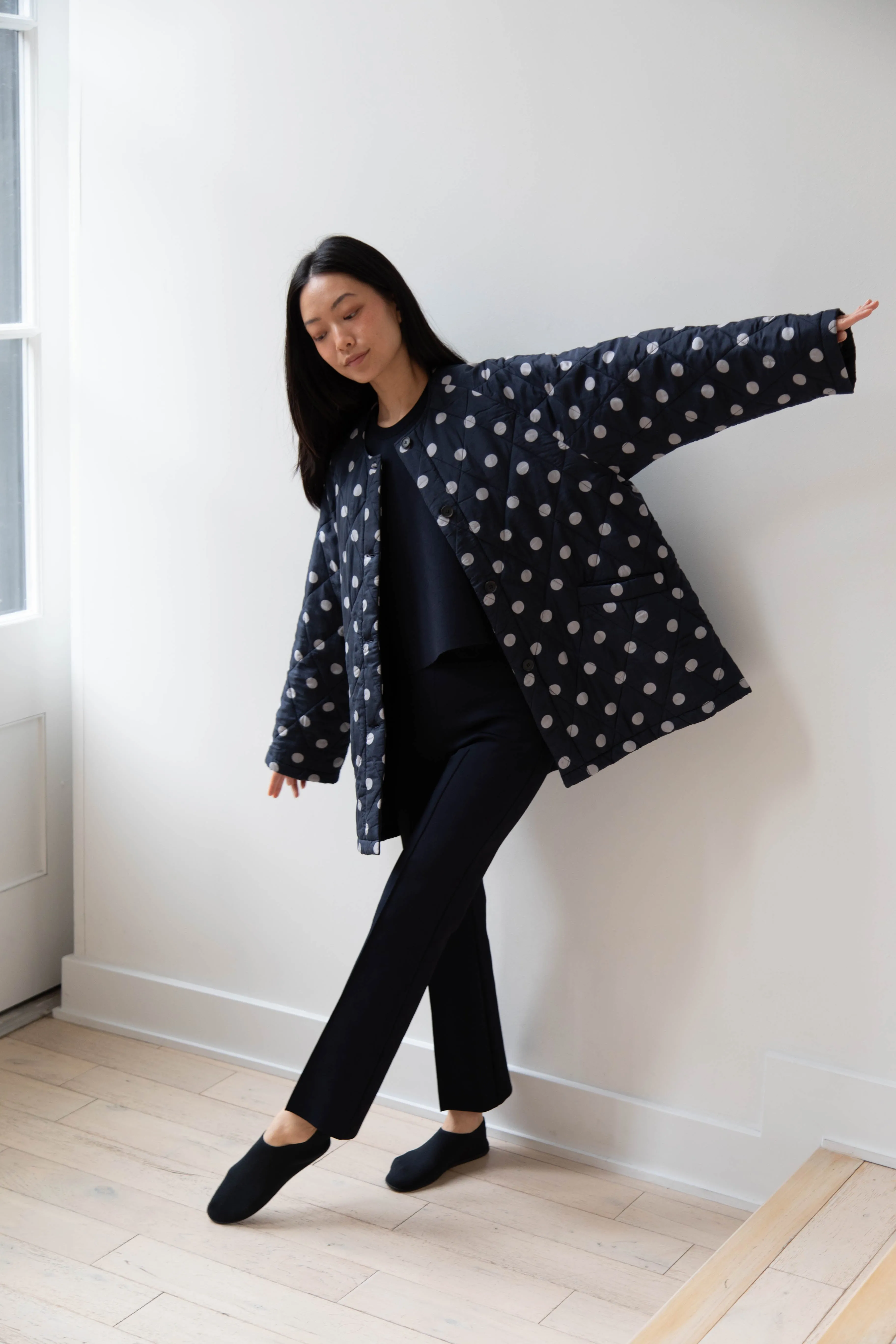 Maison de Soil | Quilted Dot Coat in Navy