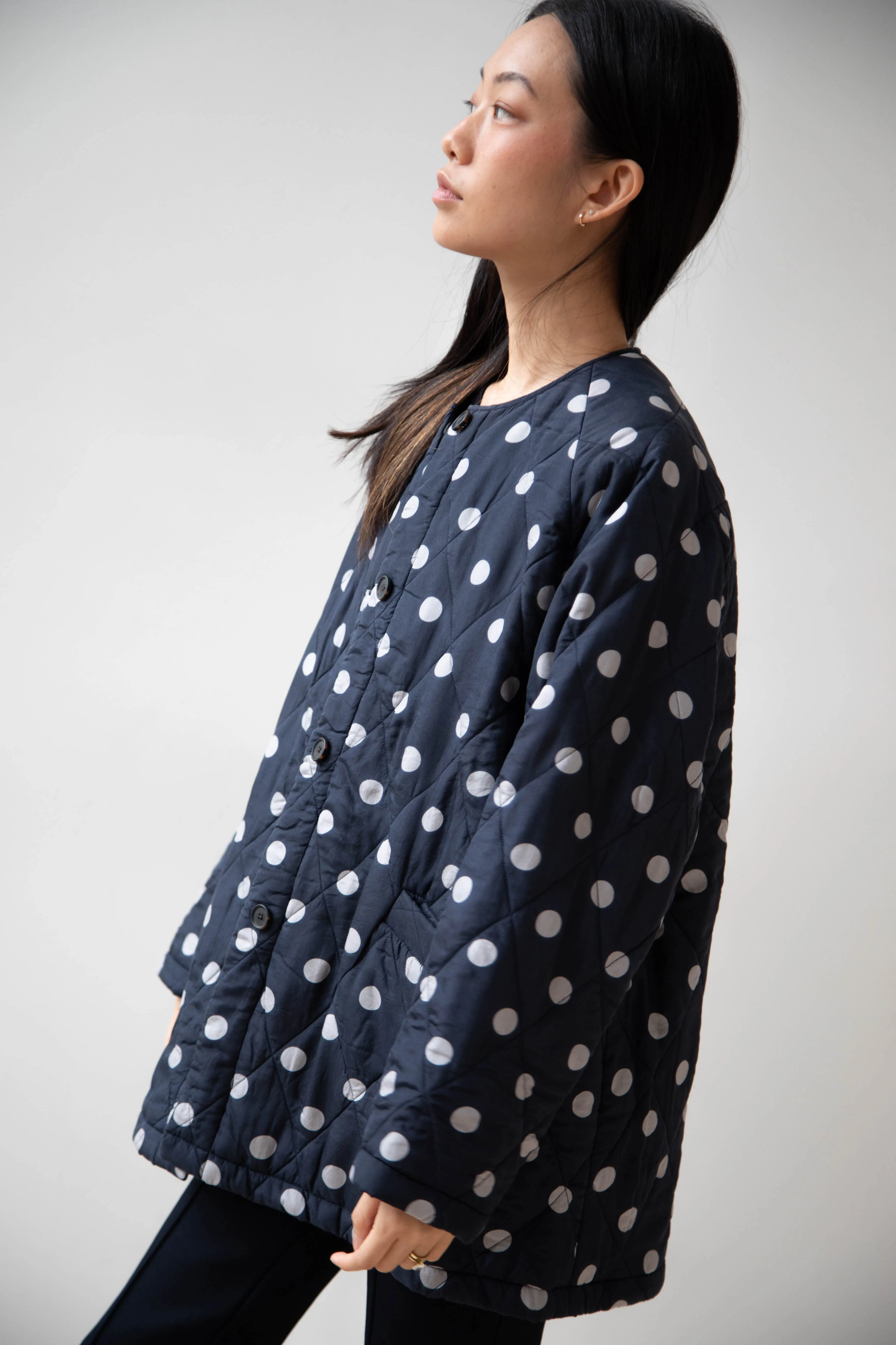 Maison de Soil | Quilted Dot Coat in Navy