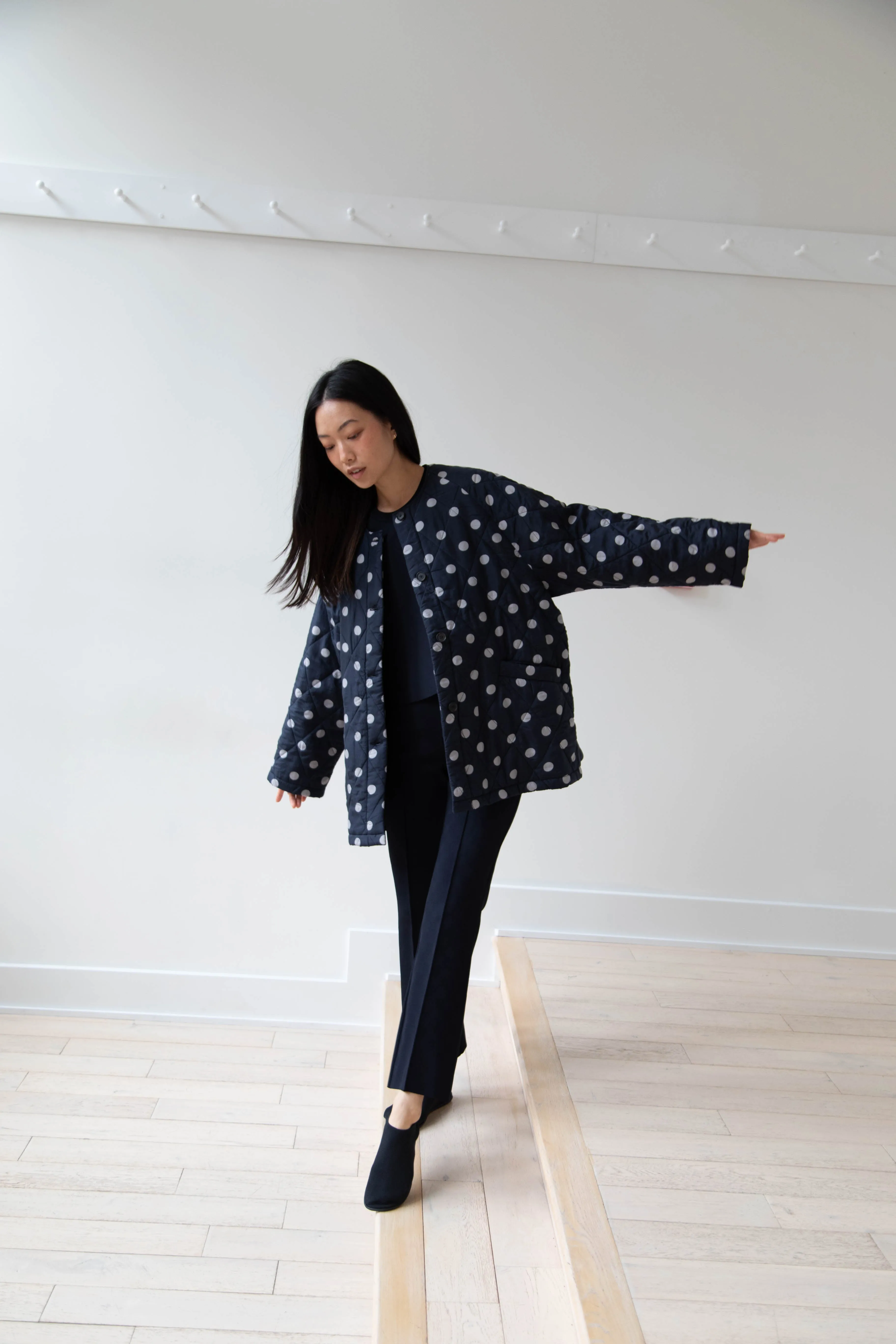 Maison de Soil | Quilted Dot Coat in Navy