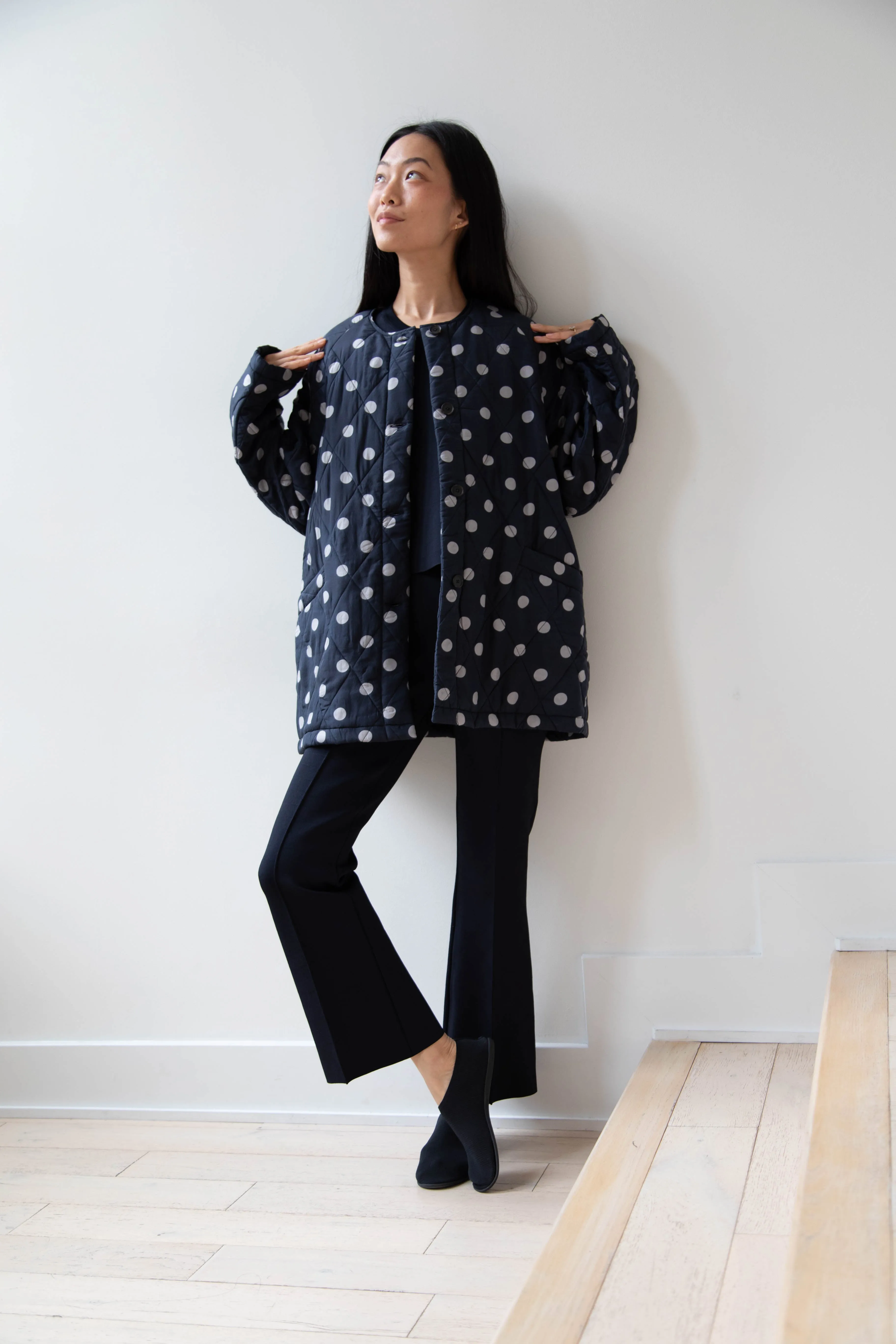 Maison de Soil | Quilted Dot Coat in Navy