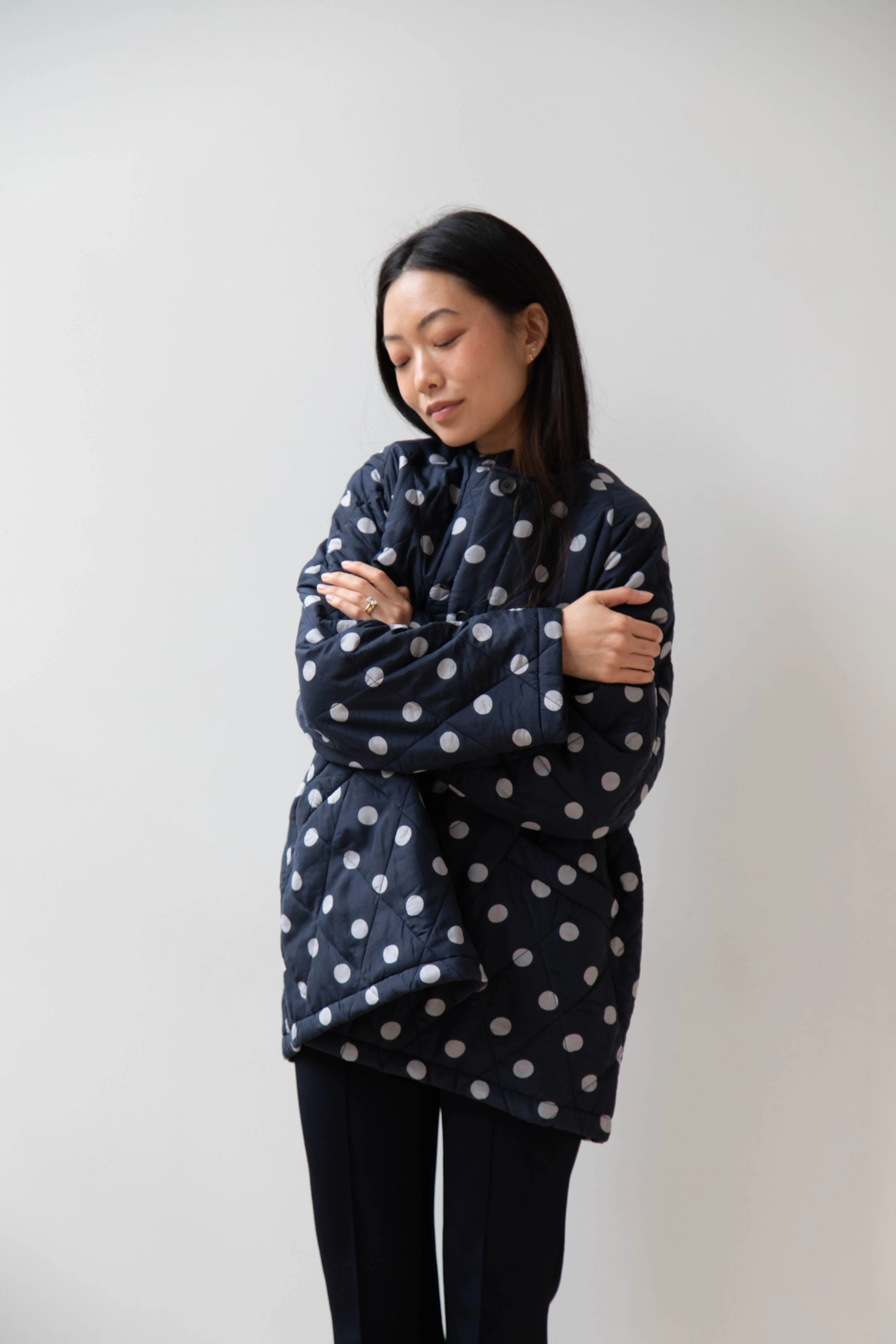 Maison de Soil | Quilted Dot Coat in Navy