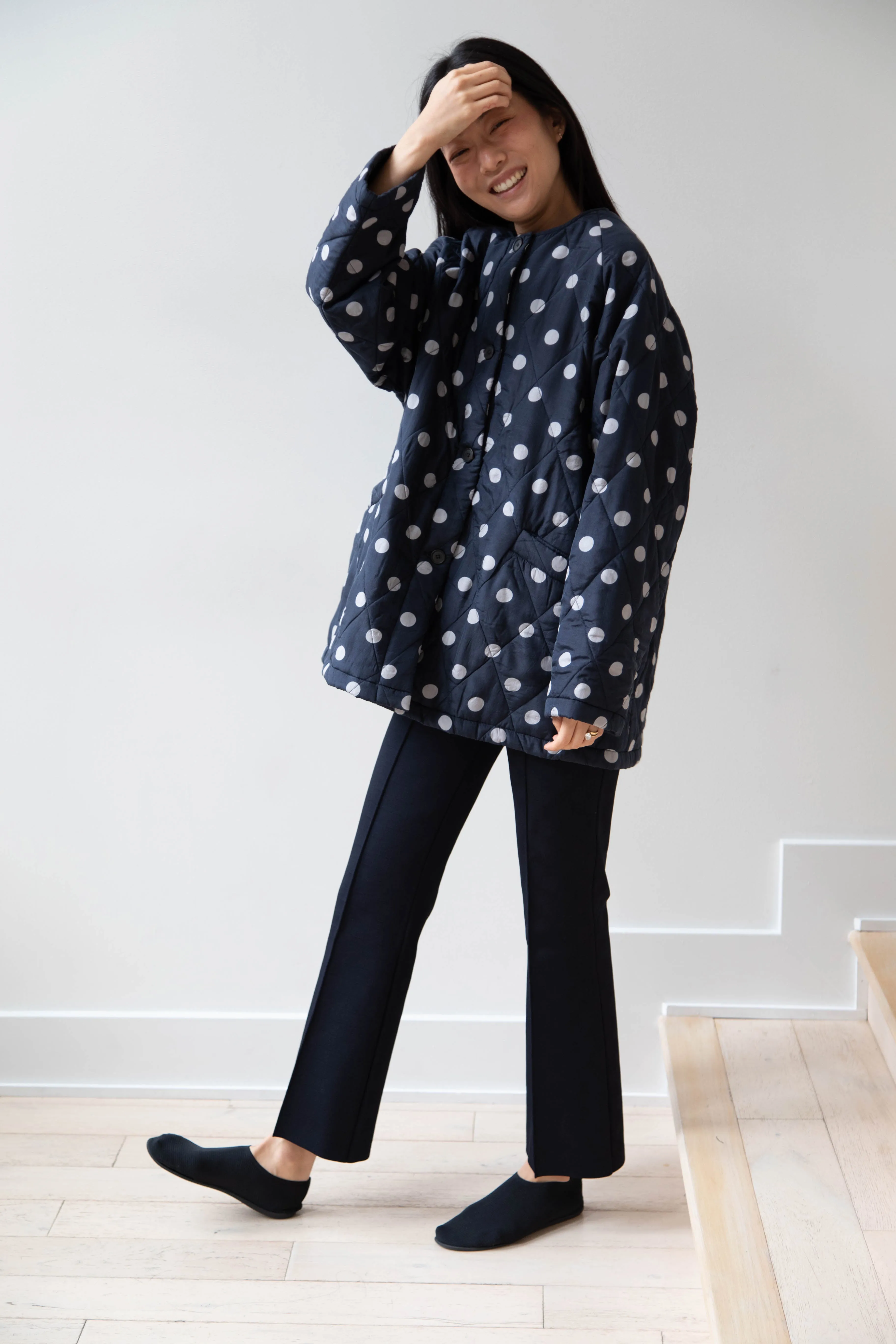 Maison de Soil | Quilted Dot Coat in Navy