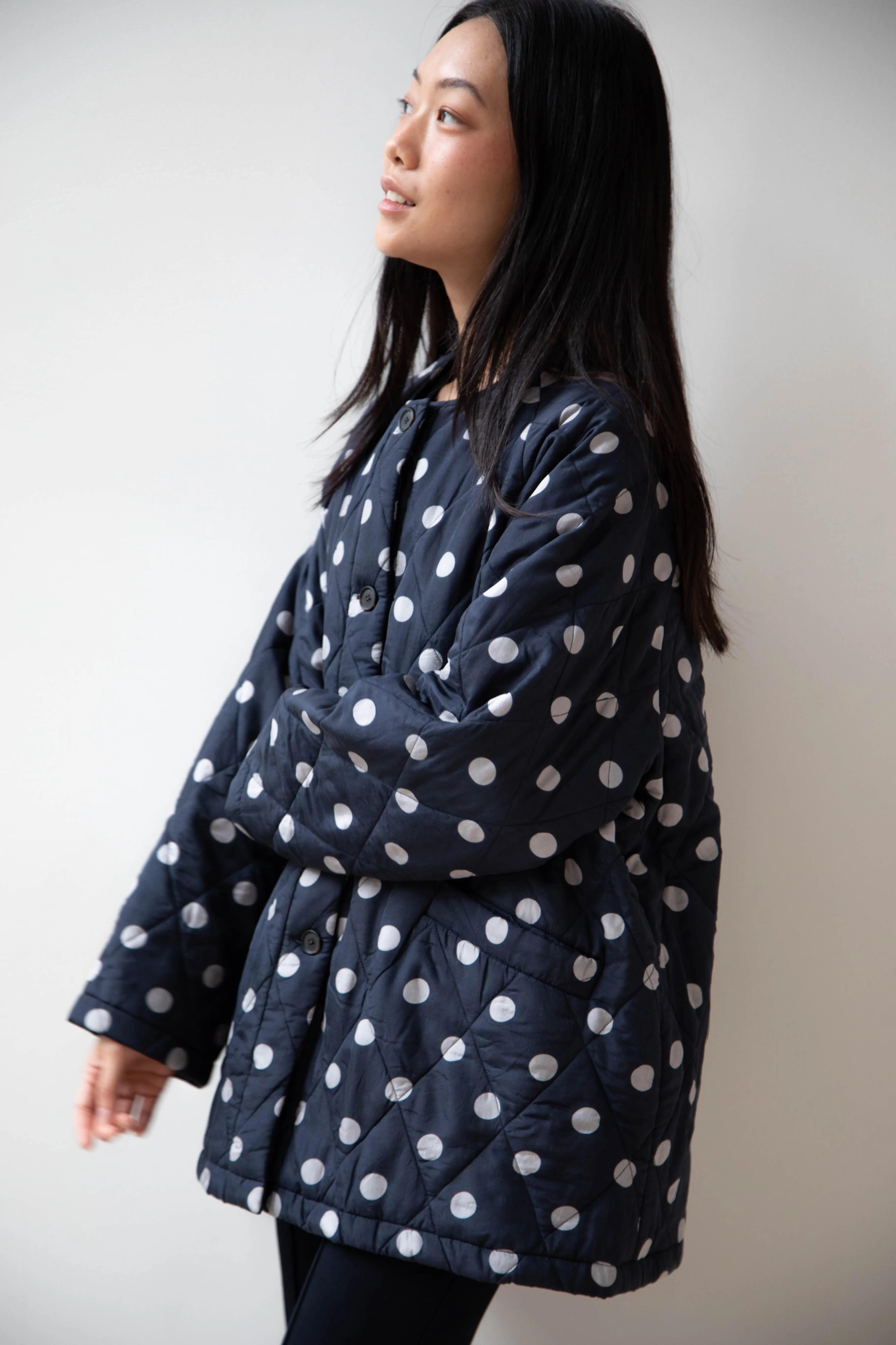 Maison de Soil | Quilted Dot Coat in Navy