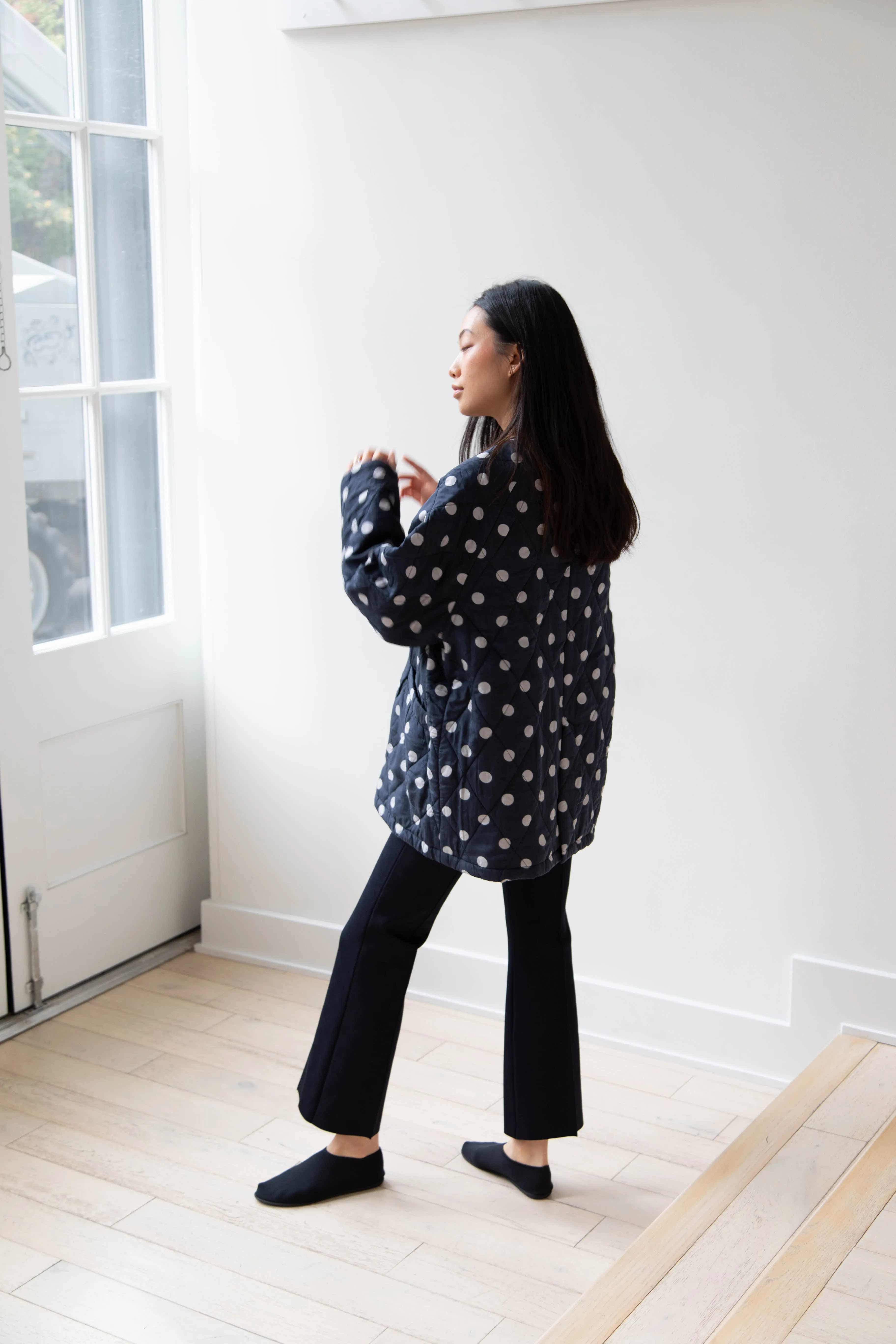 Maison de Soil | Quilted Dot Coat in Navy