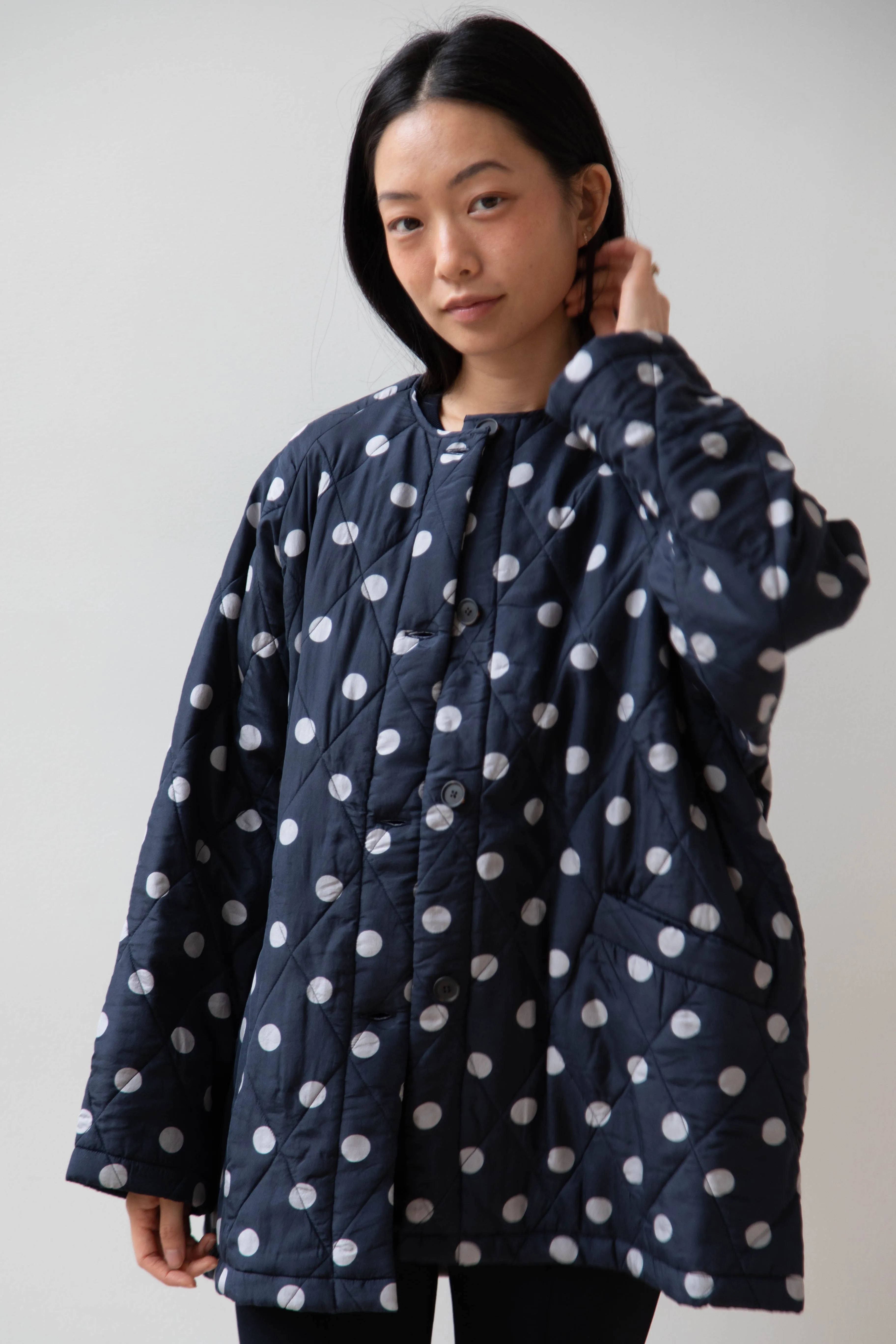 Maison de Soil | Quilted Dot Coat in Navy