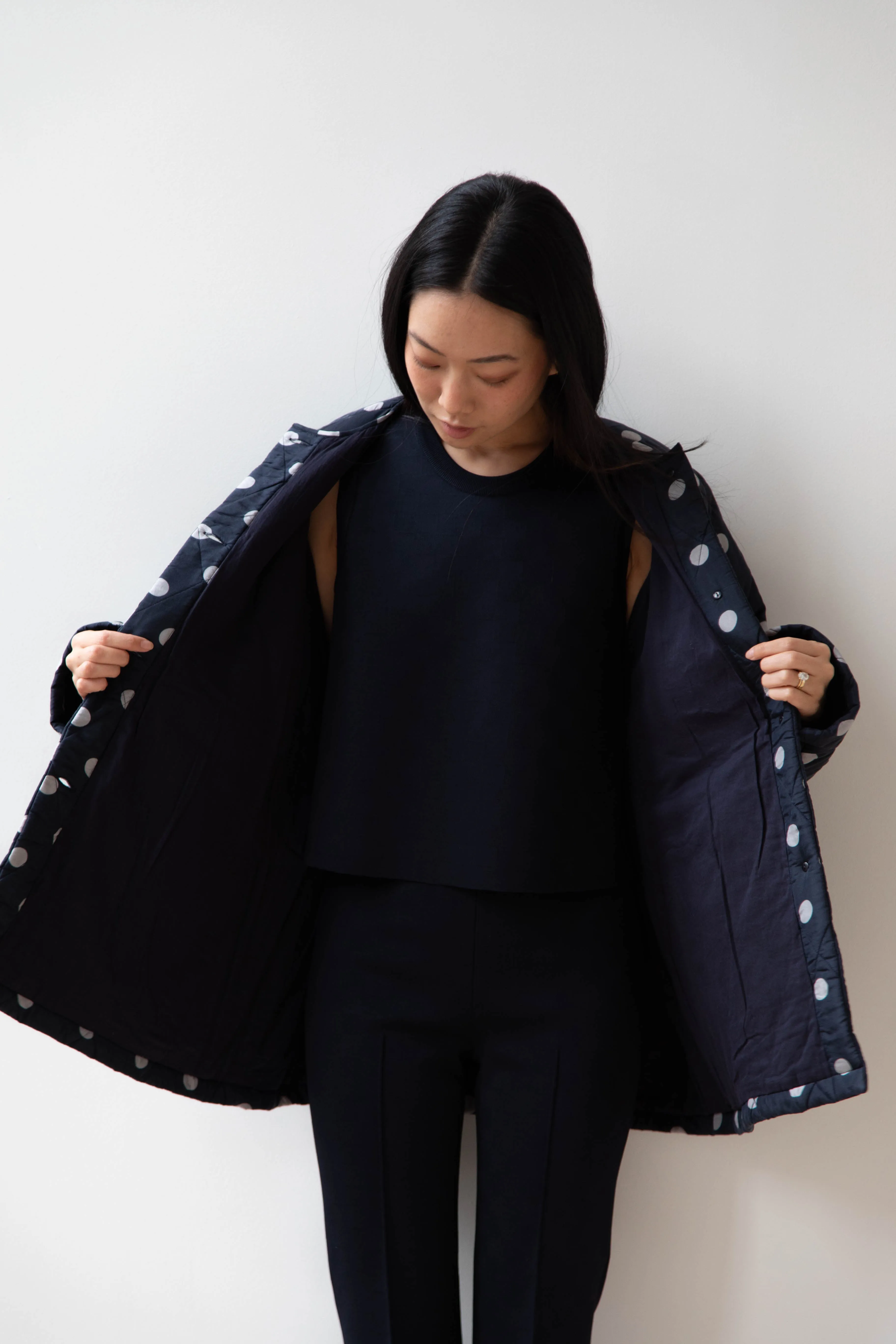 Maison de Soil | Quilted Dot Coat in Navy