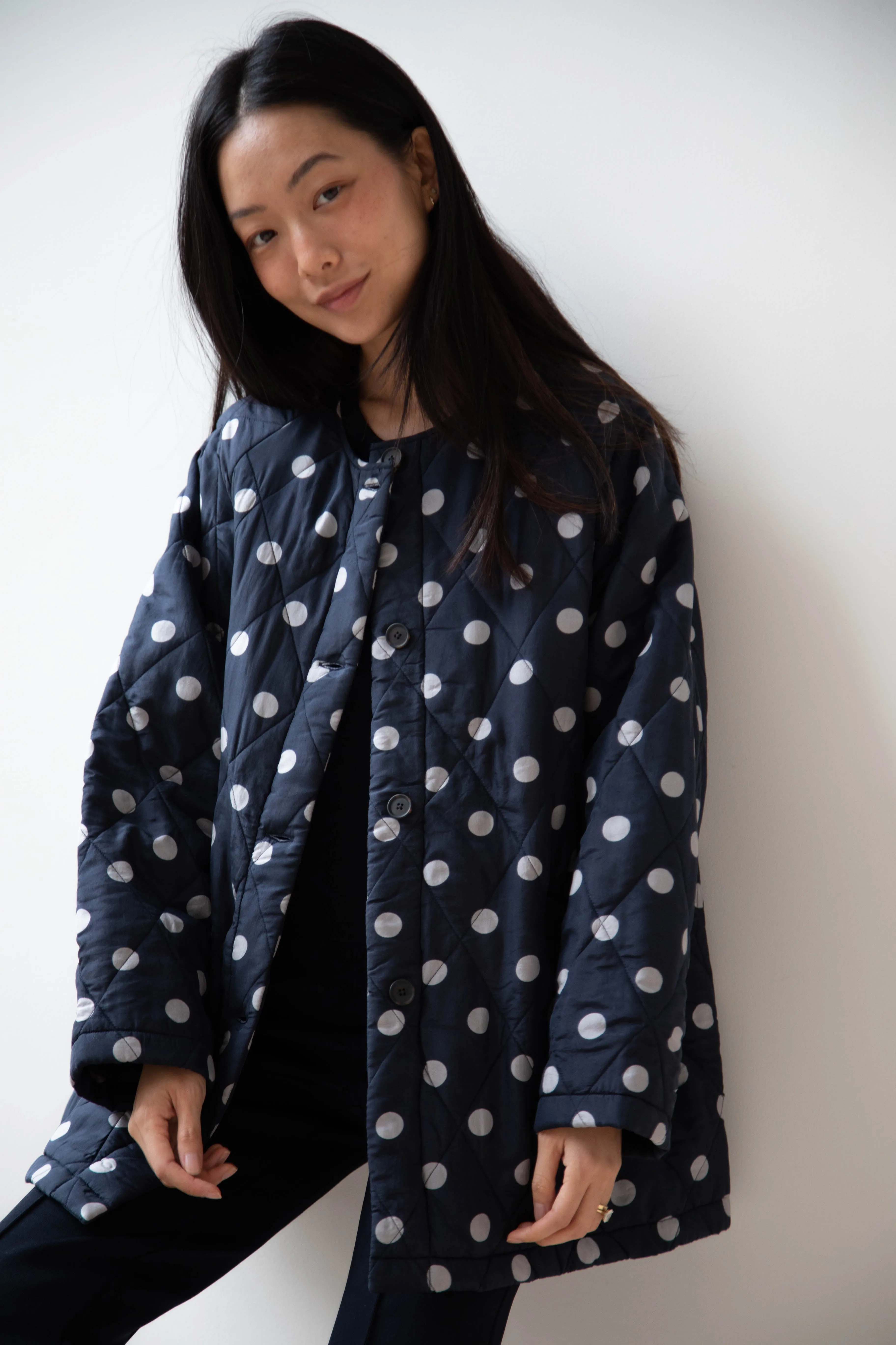 Maison de Soil | Quilted Dot Coat in Navy