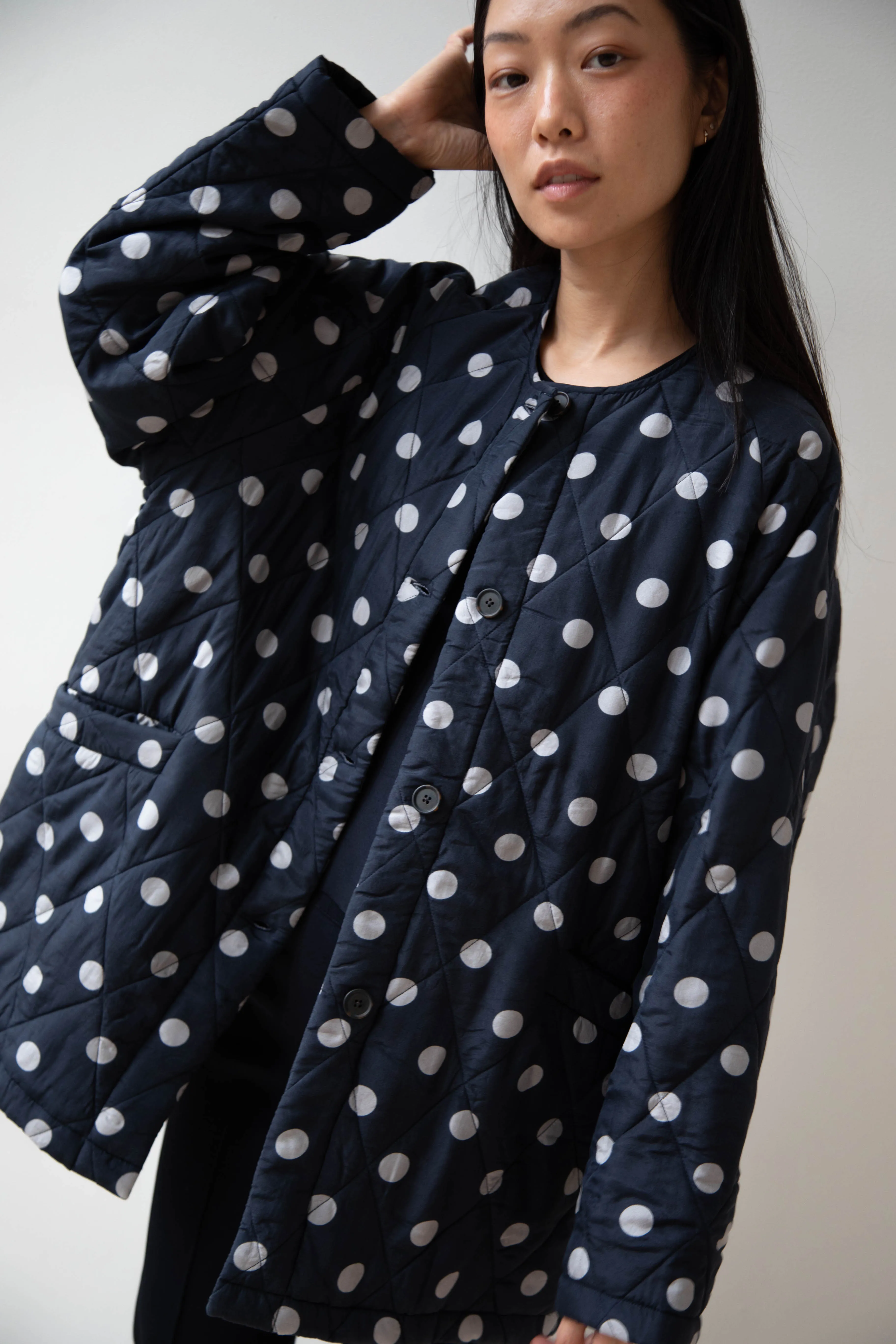 Maison de Soil | Quilted Dot Coat in Navy