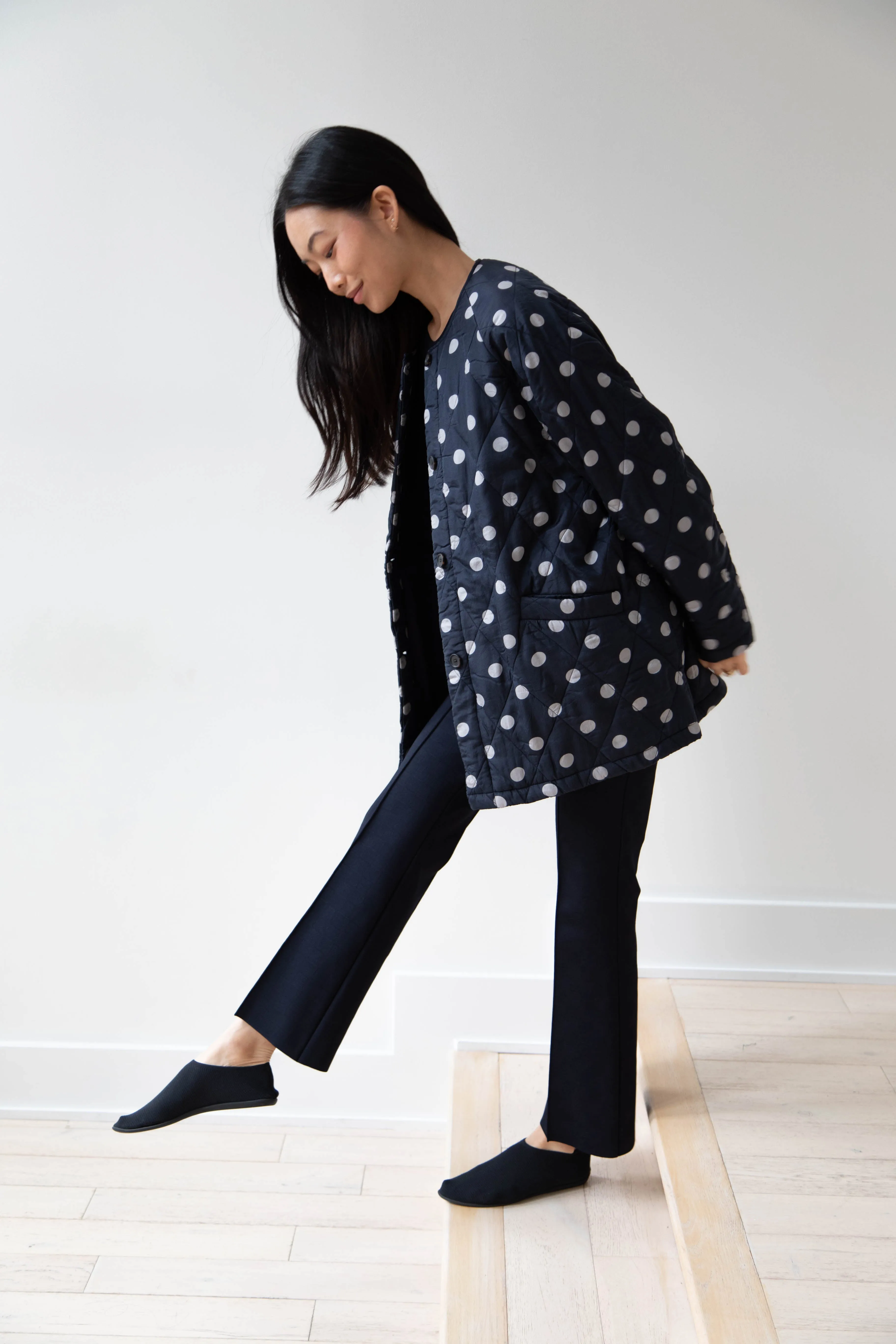Maison de Soil | Quilted Dot Coat in Navy