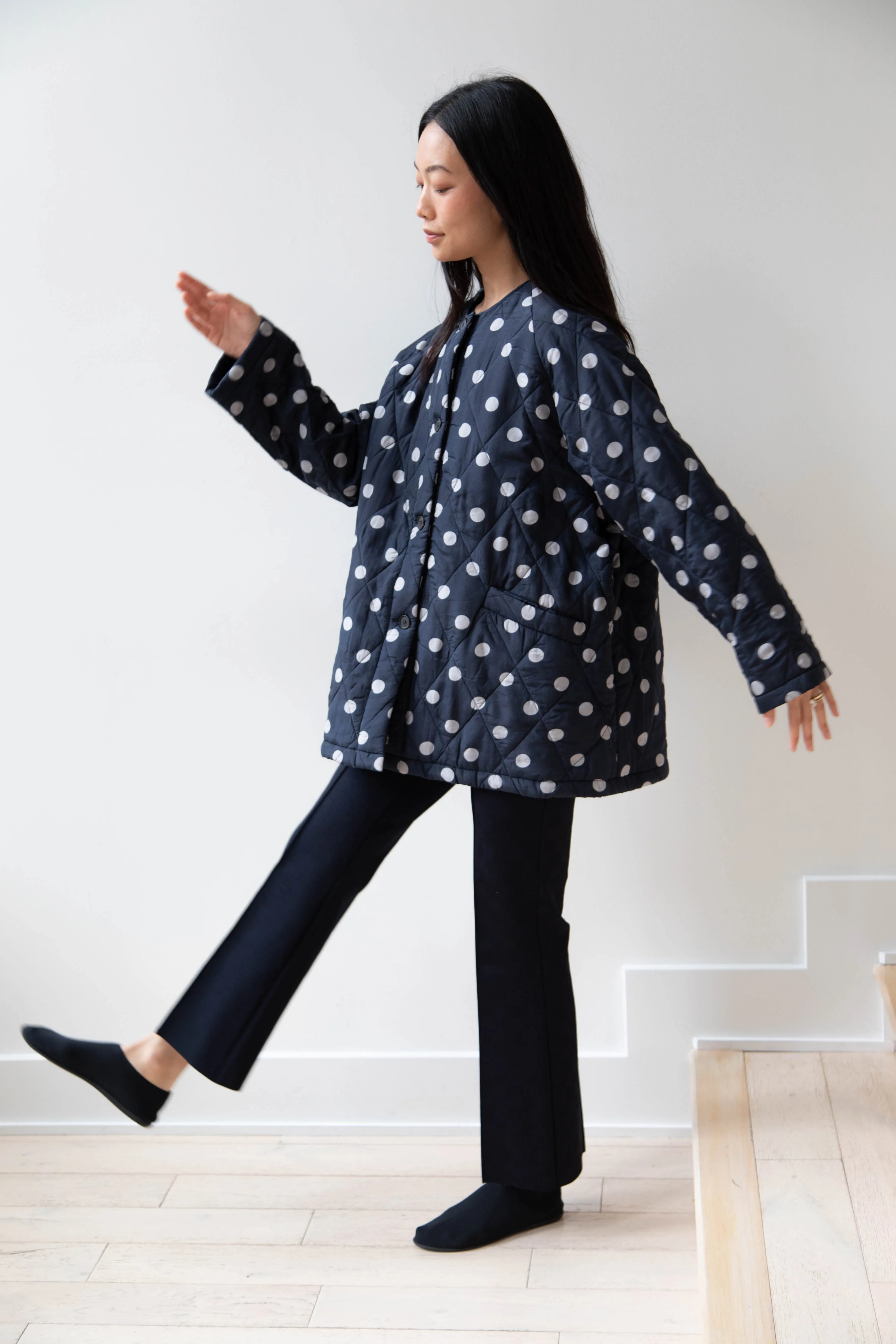 Maison de Soil | Quilted Dot Coat in Navy