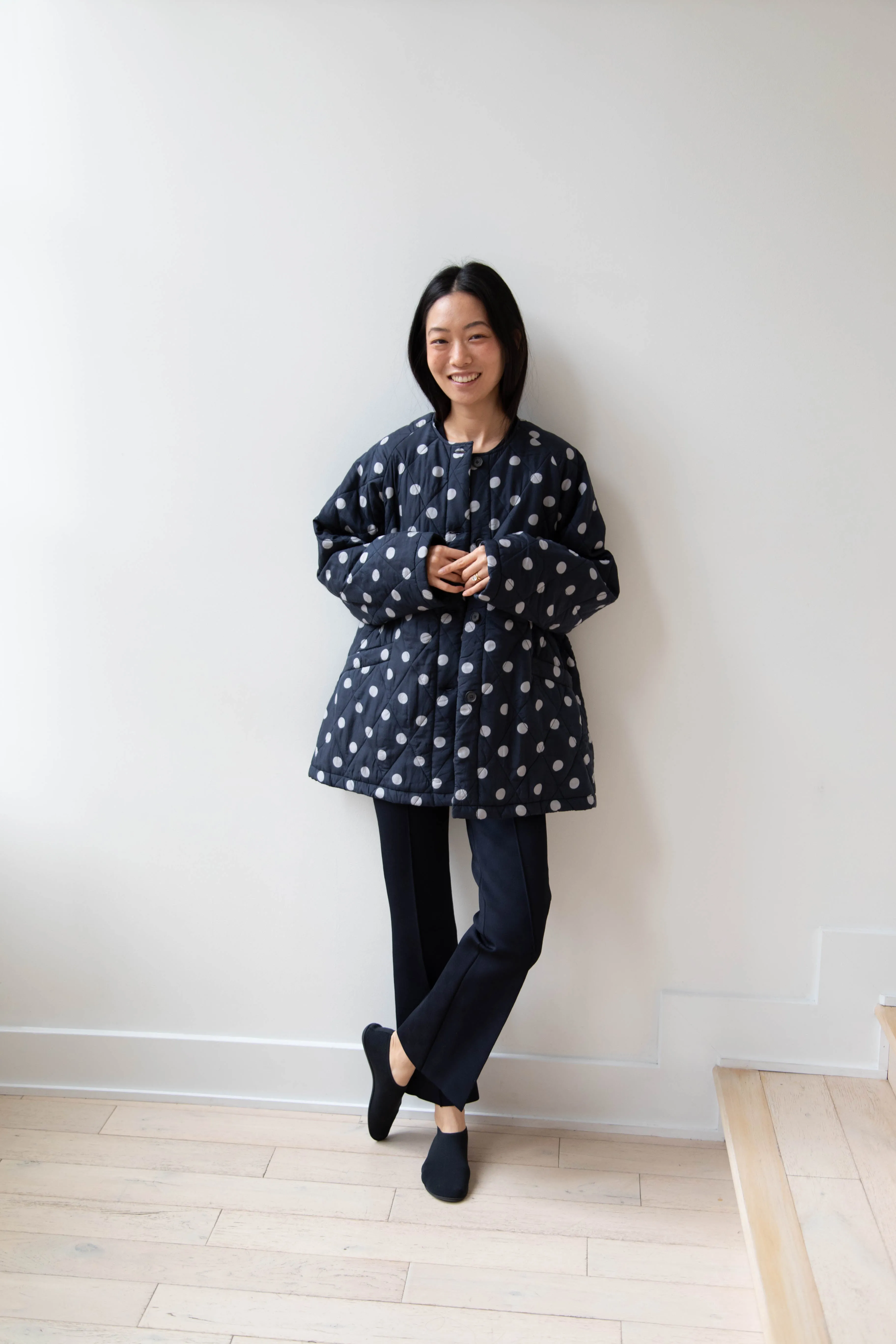 Maison de Soil | Quilted Dot Coat in Navy