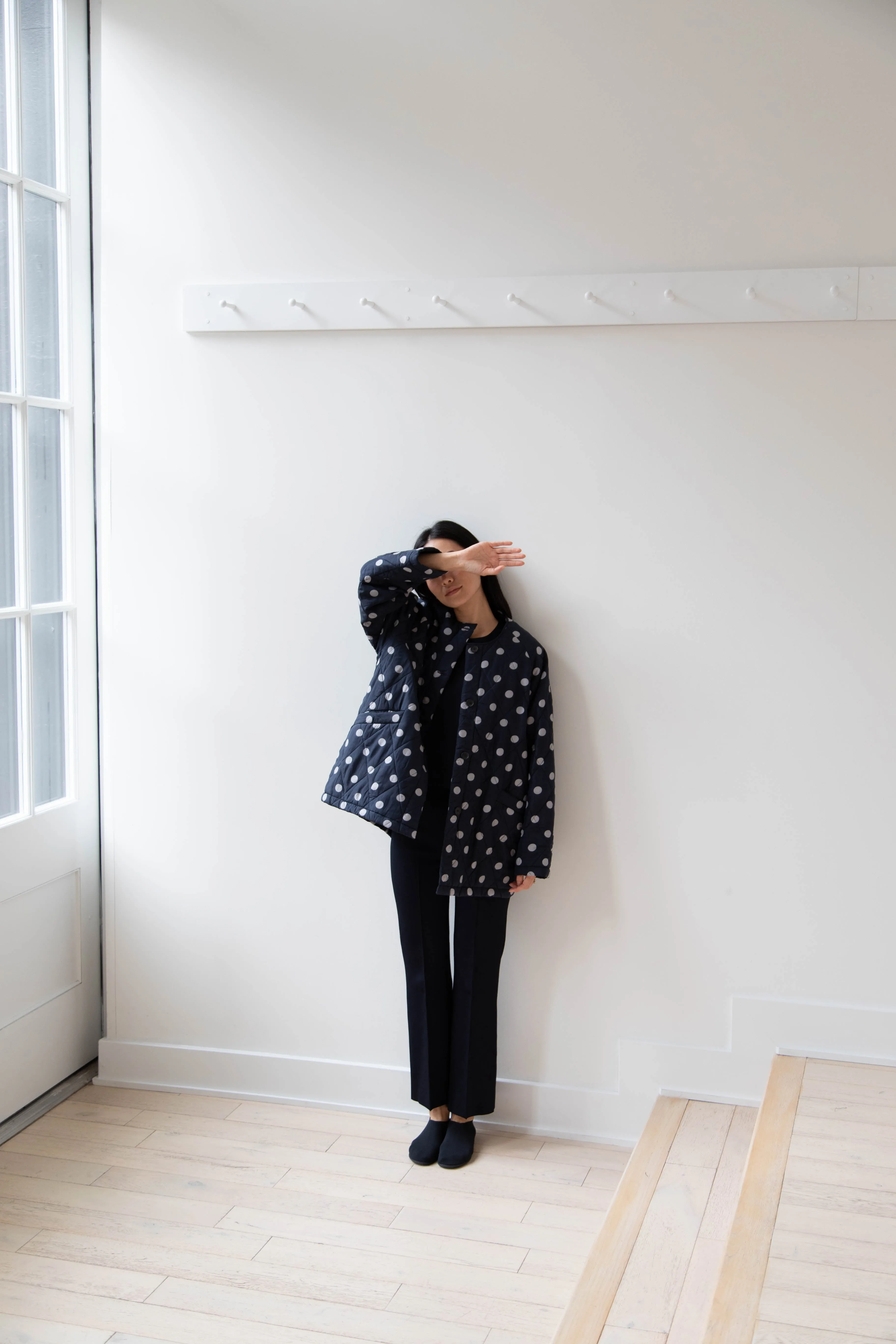 Maison de Soil | Quilted Dot Coat in Navy