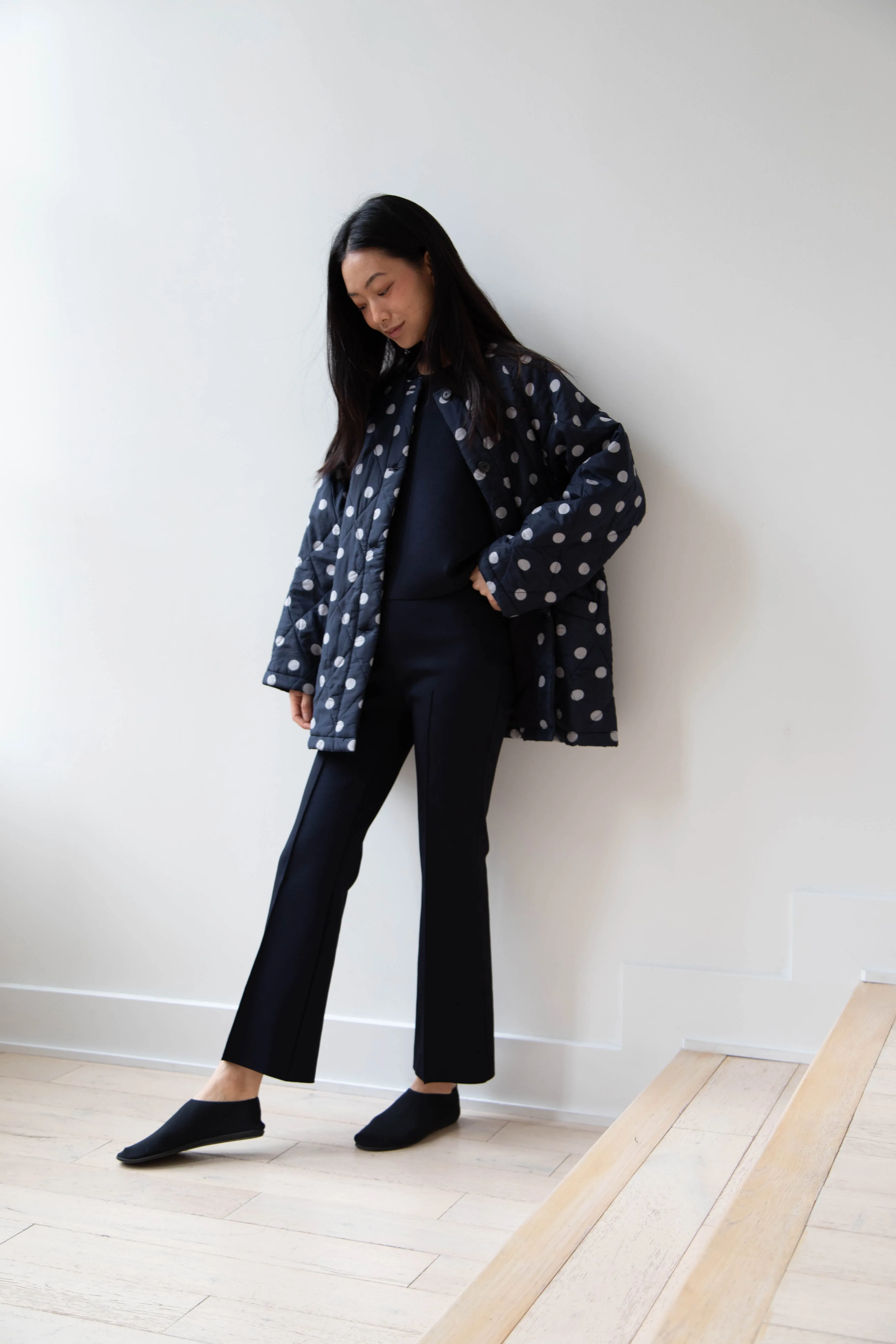 Maison de Soil | Quilted Dot Coat in Navy