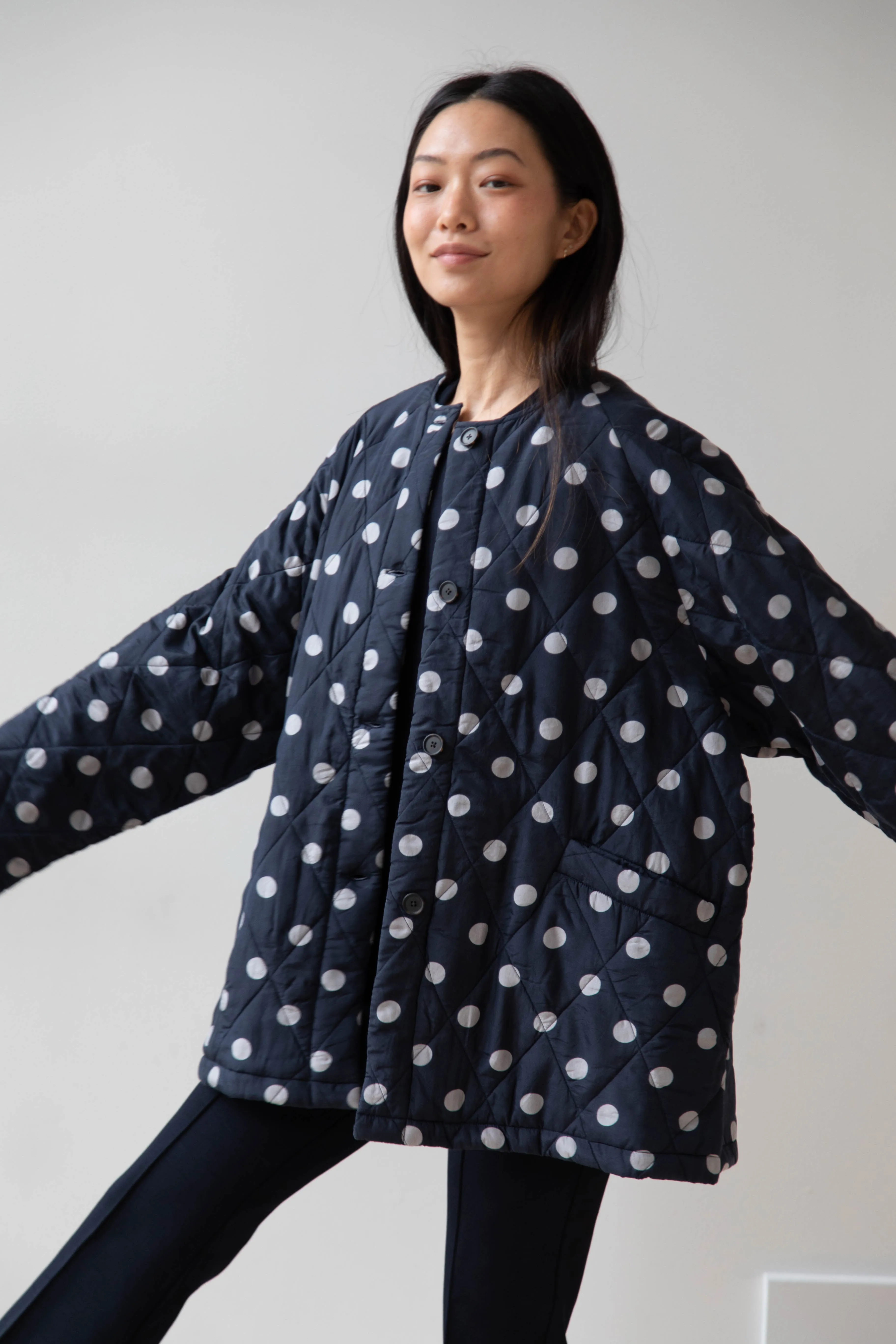 Maison de Soil | Quilted Dot Coat in Navy