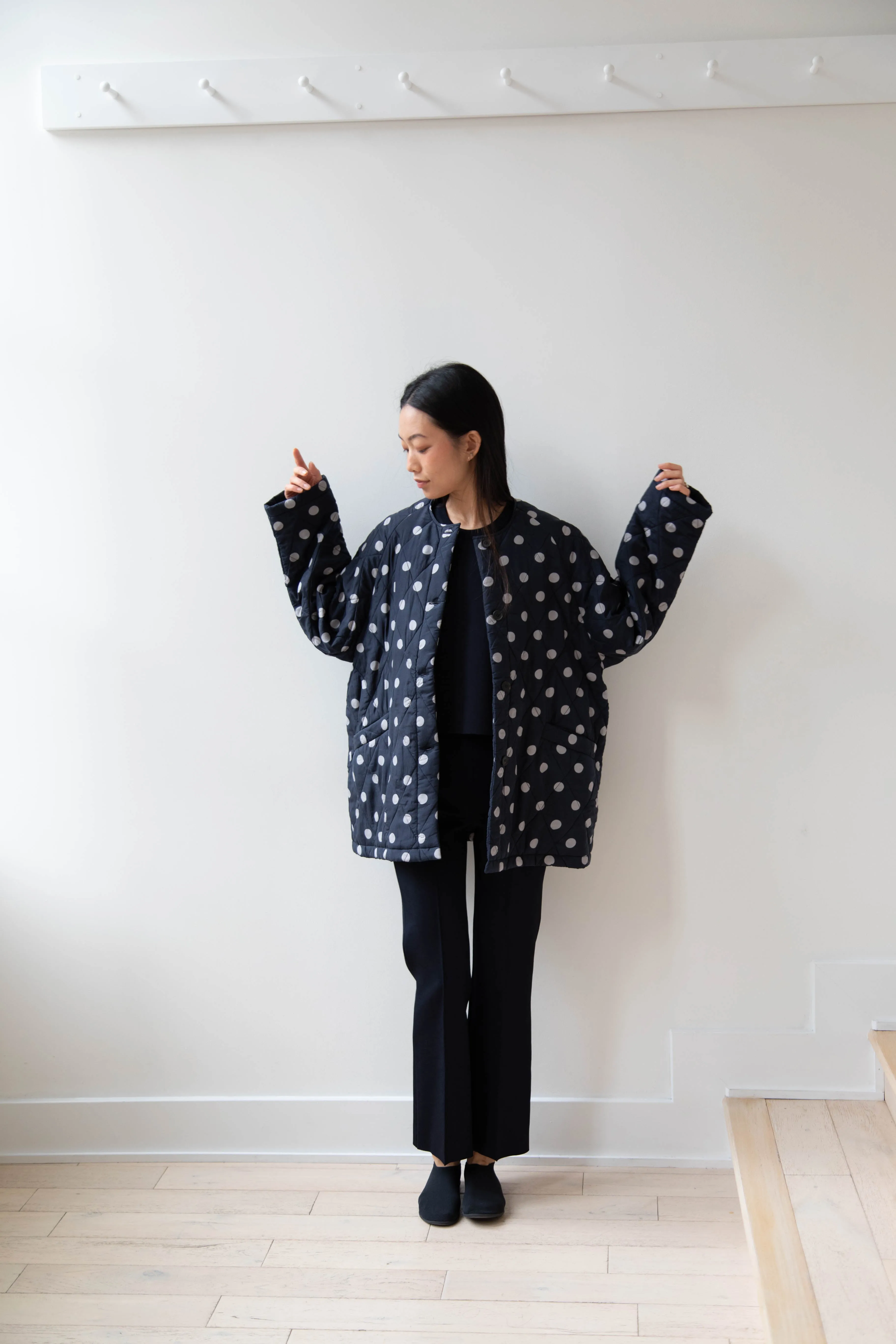 Maison de Soil | Quilted Dot Coat in Navy