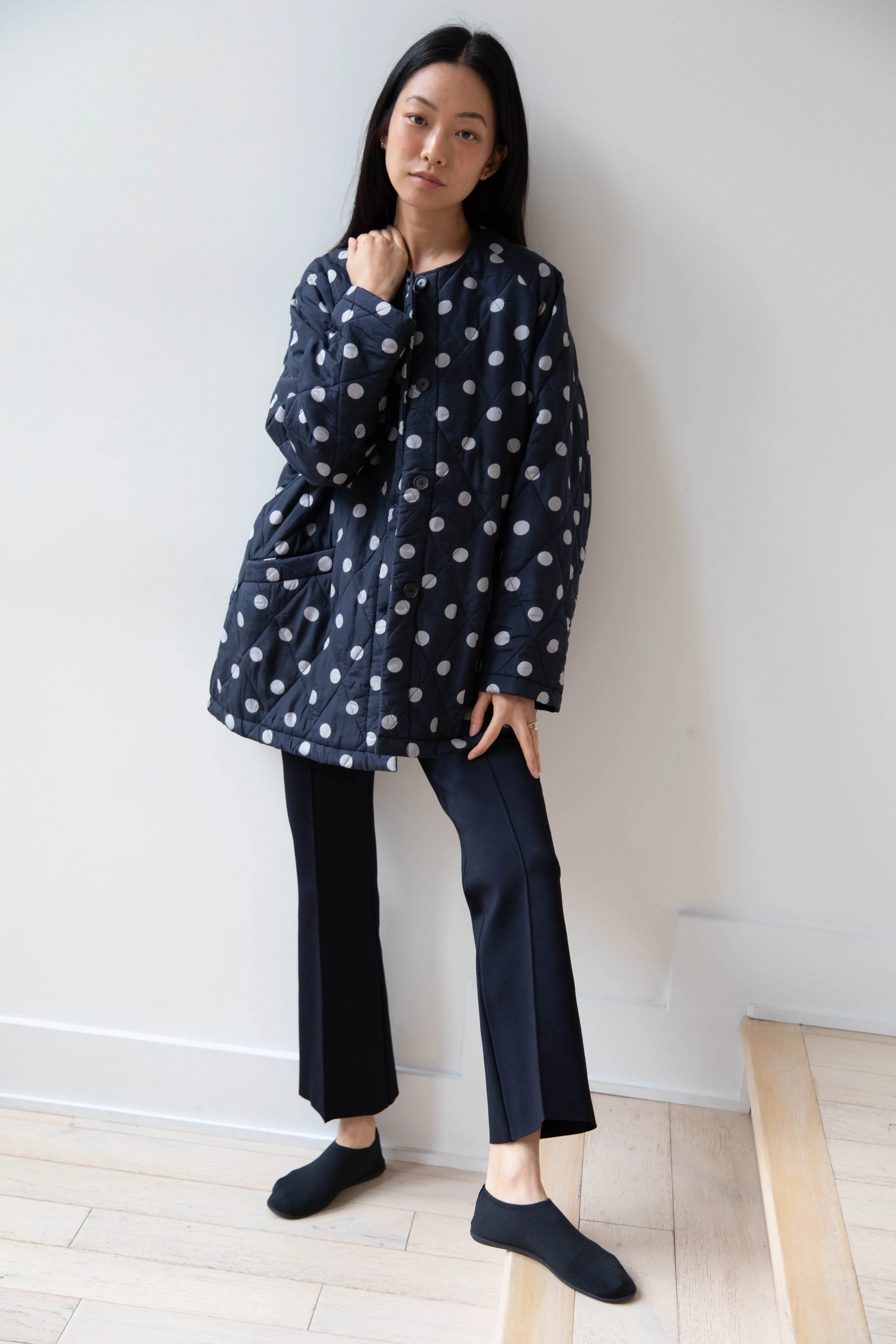 Maison de Soil | Quilted Dot Coat in Navy