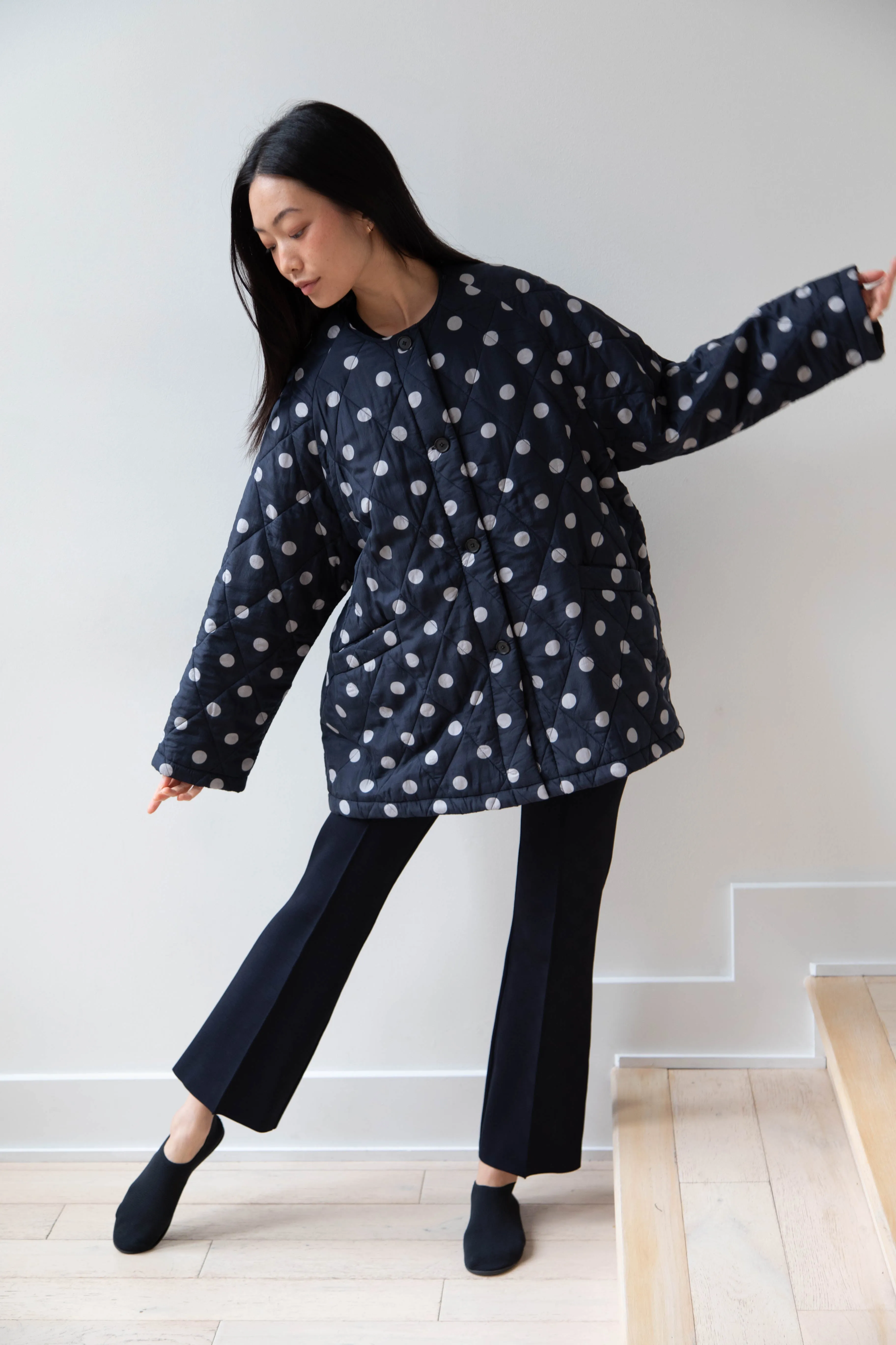 Maison de Soil | Quilted Dot Coat in Navy