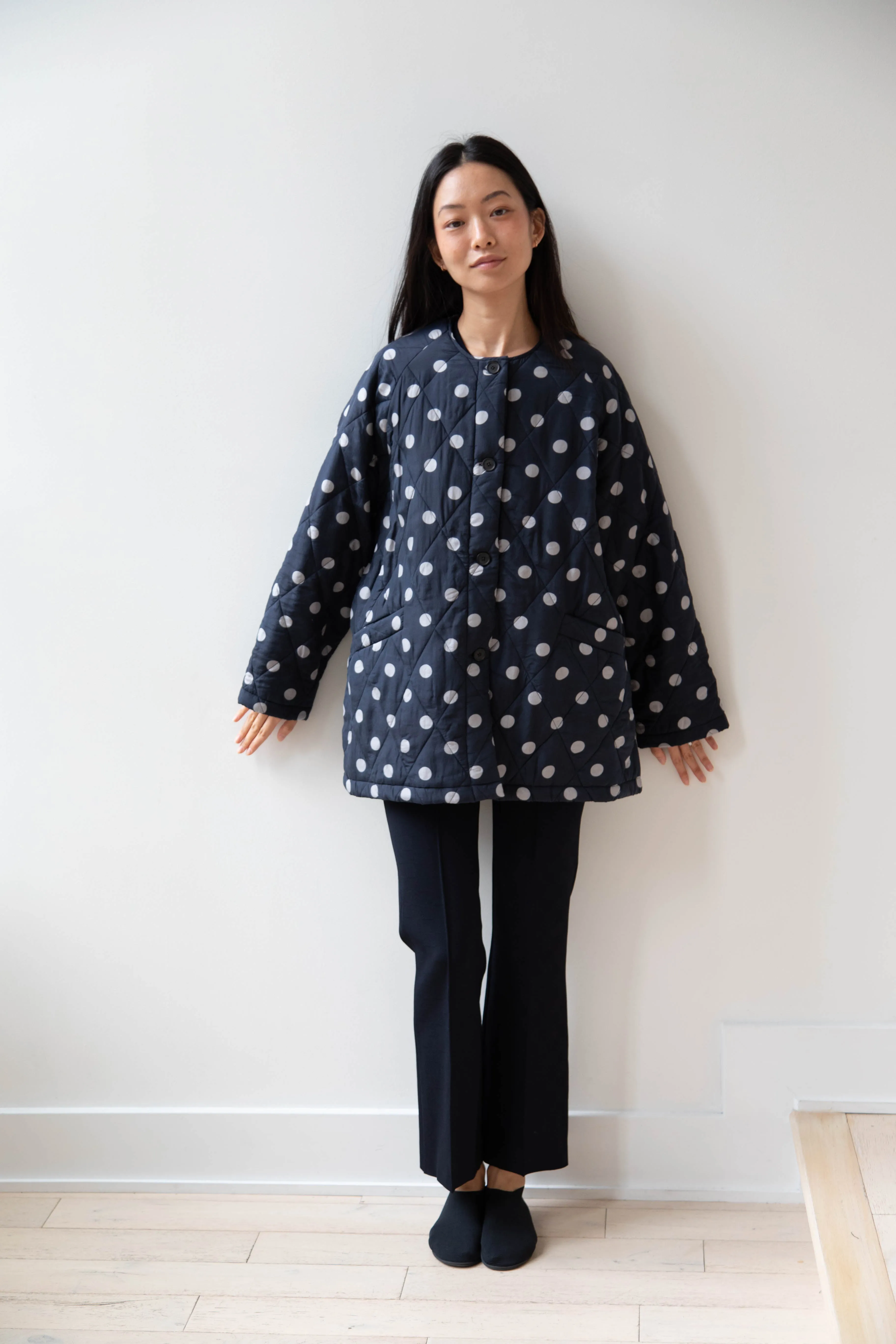 Maison de Soil | Quilted Dot Coat in Navy