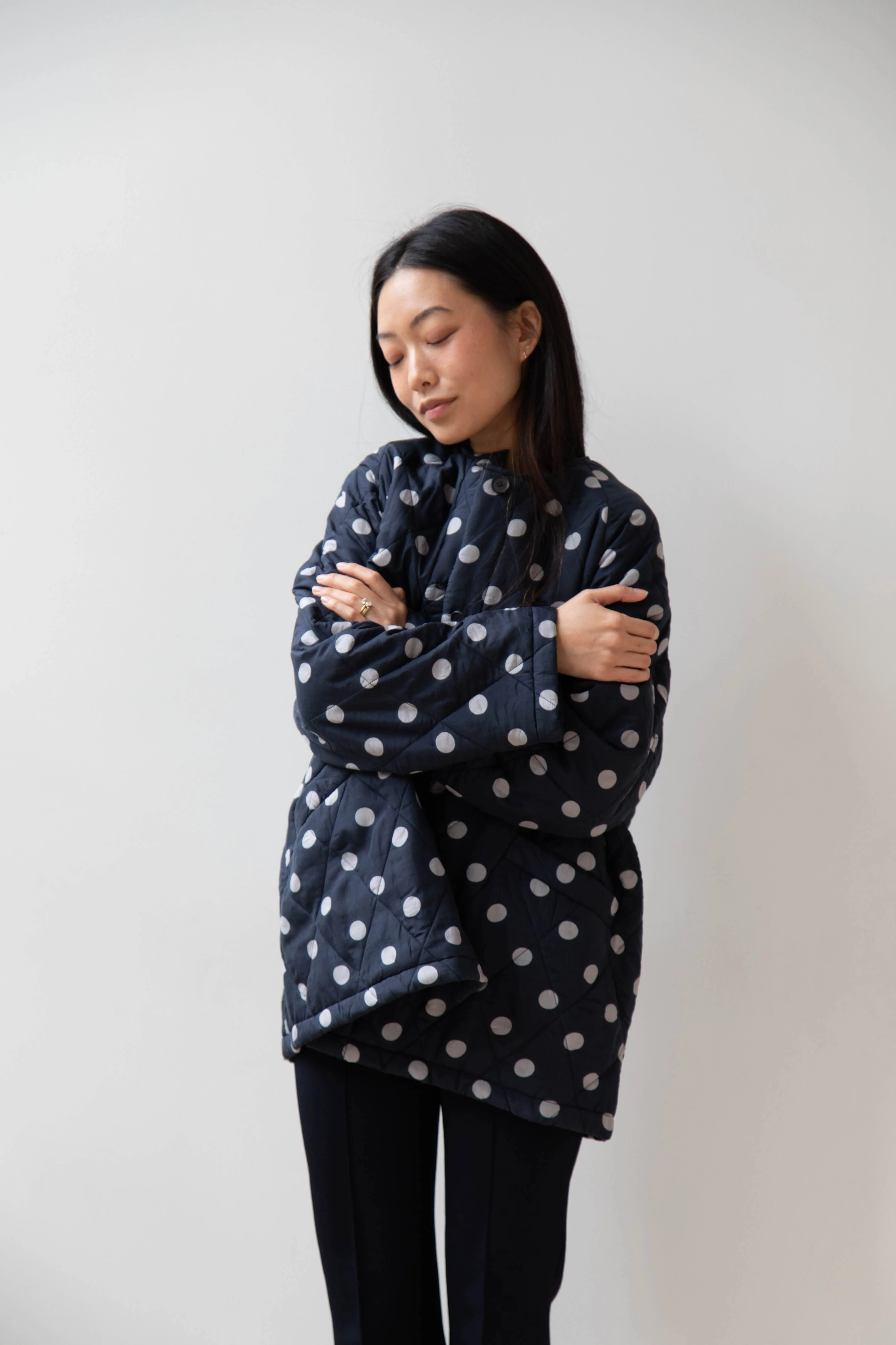 Maison de Soil | Quilted Dot Coat in Navy