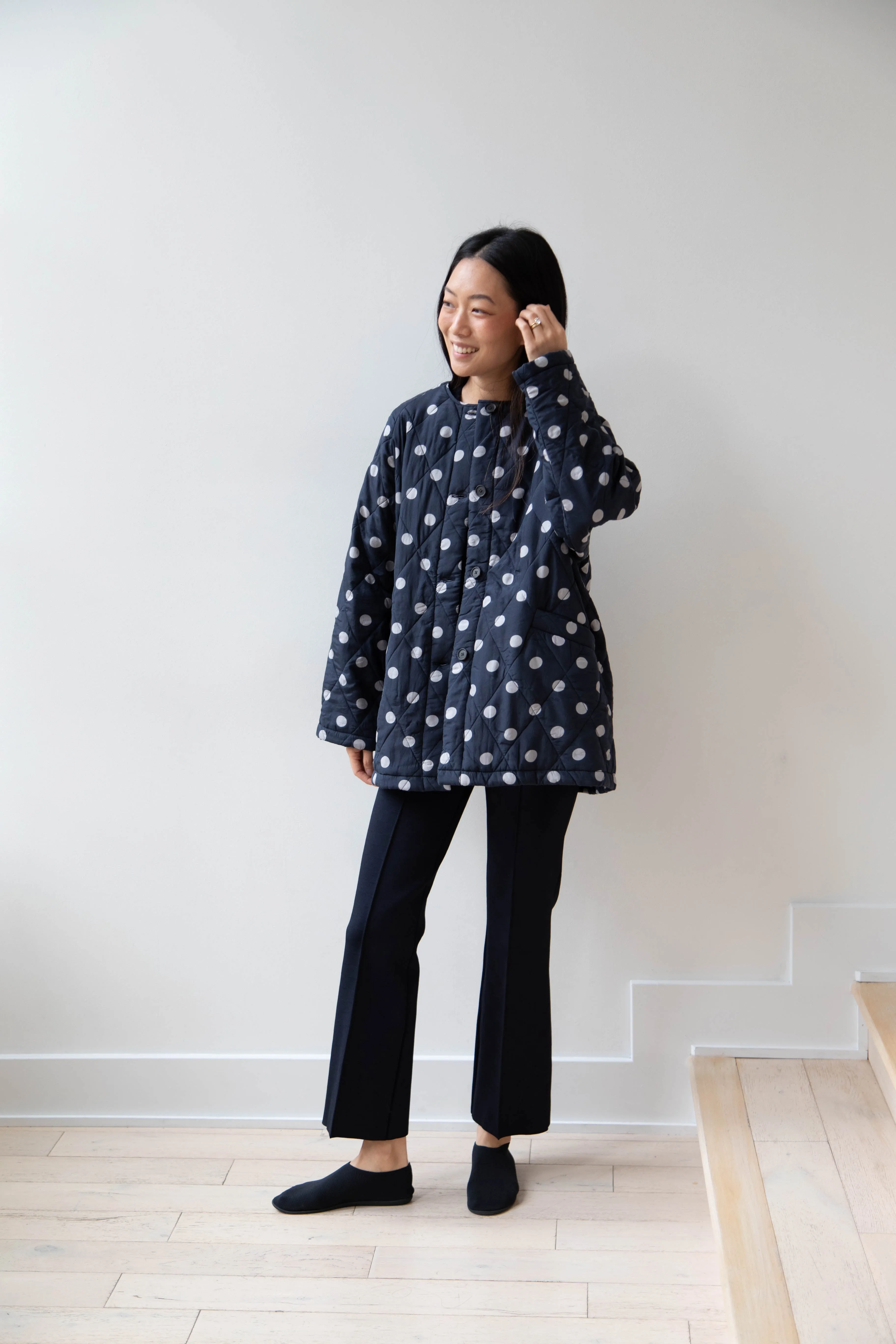 Maison de Soil | Quilted Dot Coat in Navy