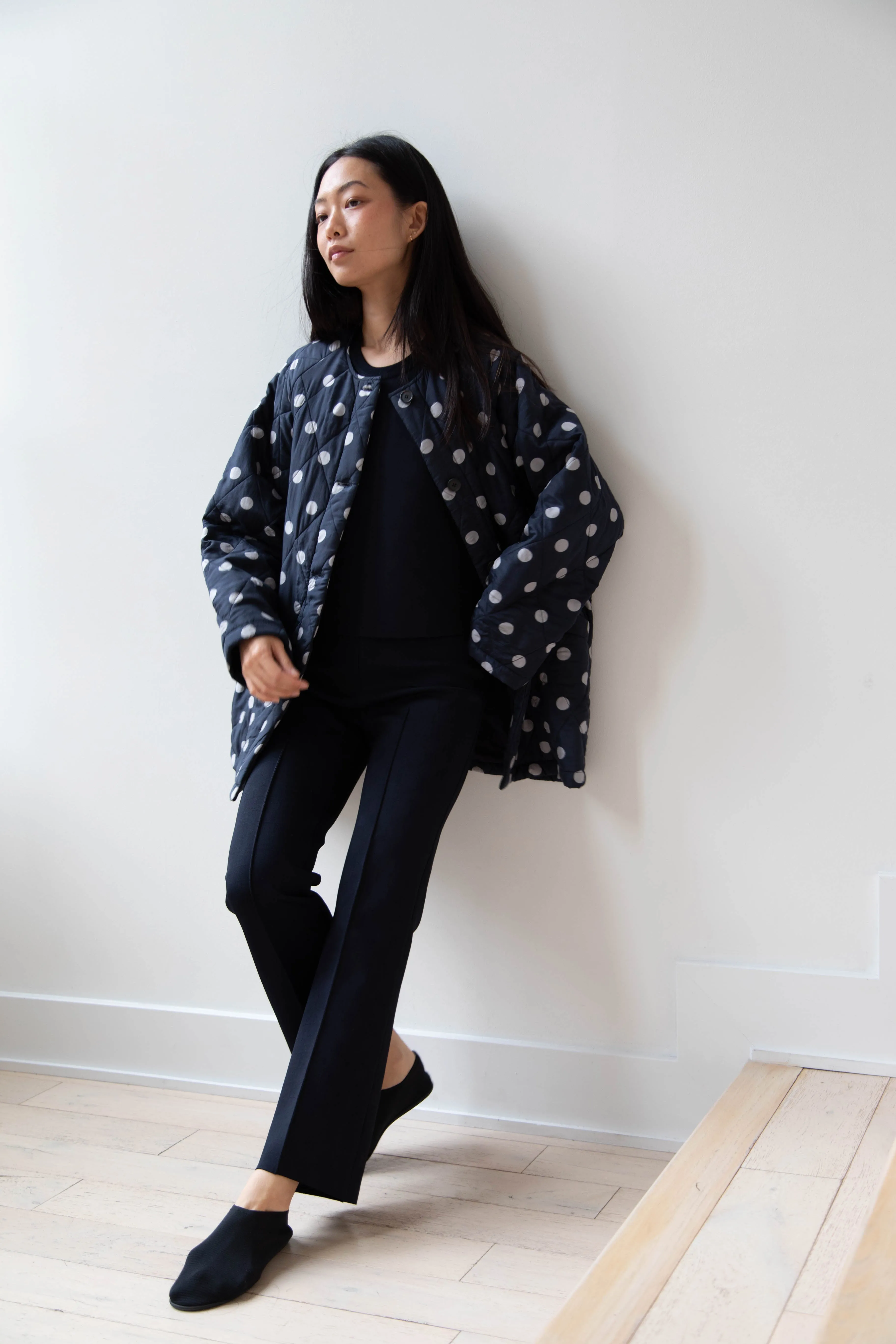 Maison de Soil | Quilted Dot Coat in Navy