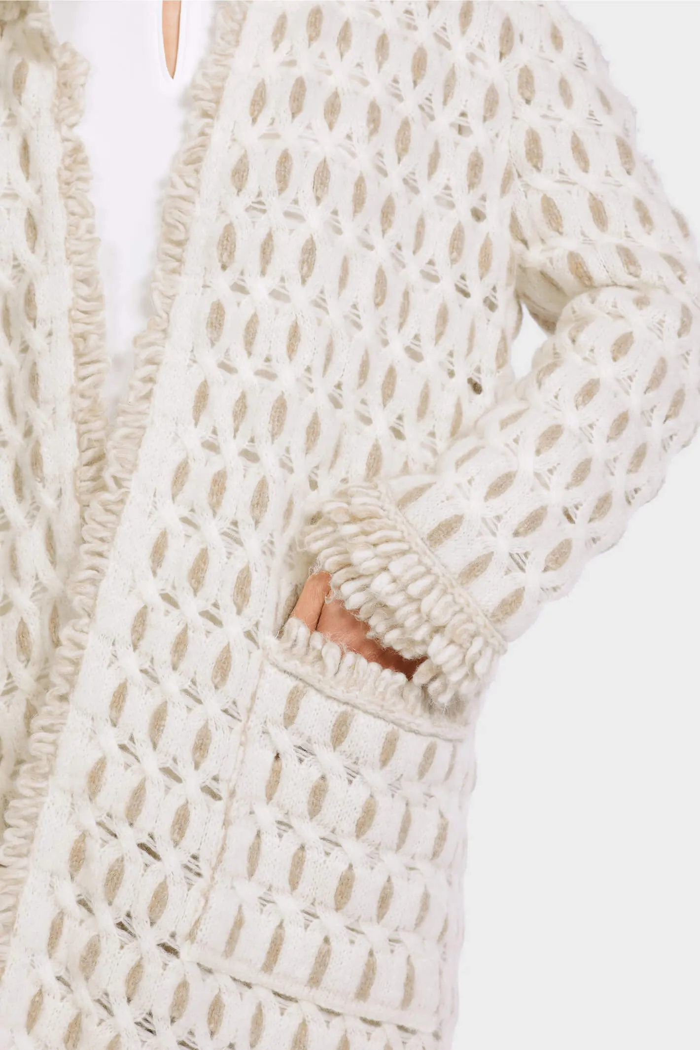 Marc Cain Collections VC 11.19 M46 110 Off White Knitted Coat