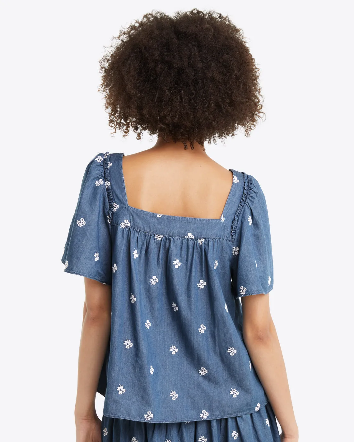 Maren Top in Embroidered Chambray