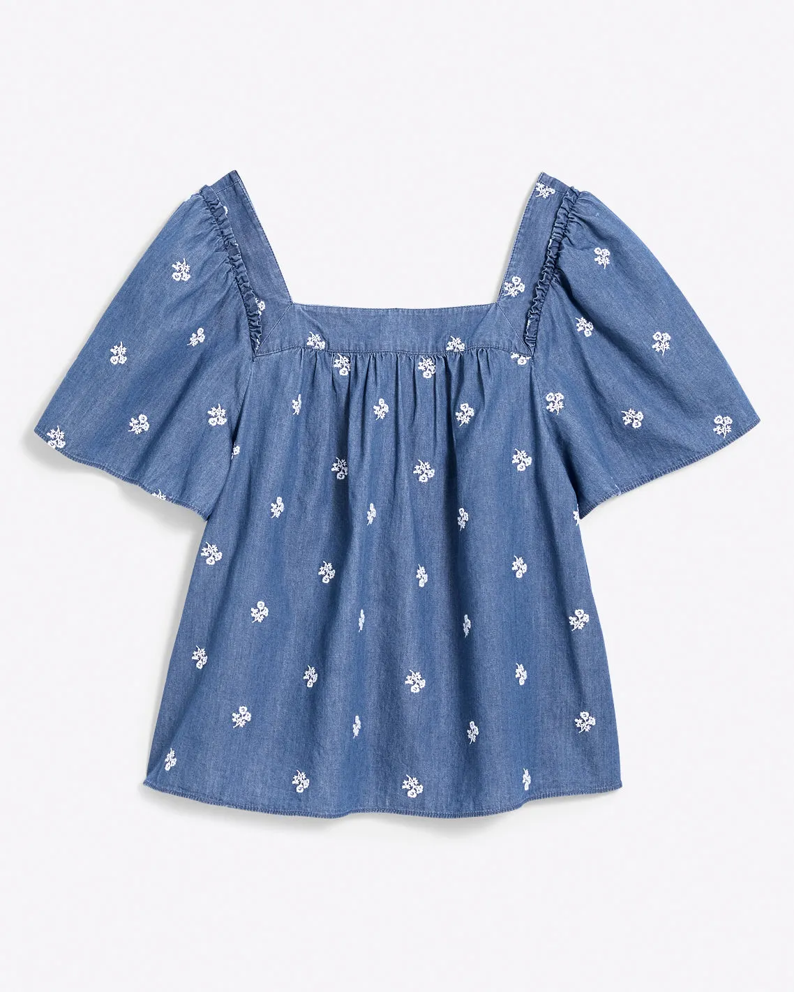 Maren Top in Embroidered Chambray