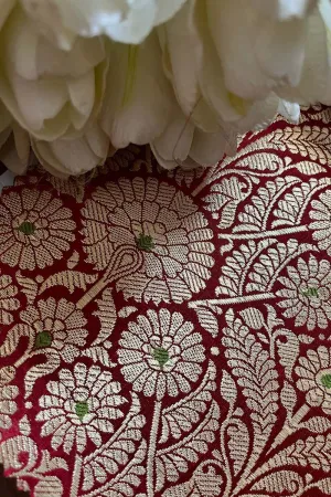 Maroon Banarasi Handloom Brocade Silk Fabric - Luxurious Elegance ( 1 Mtr )
