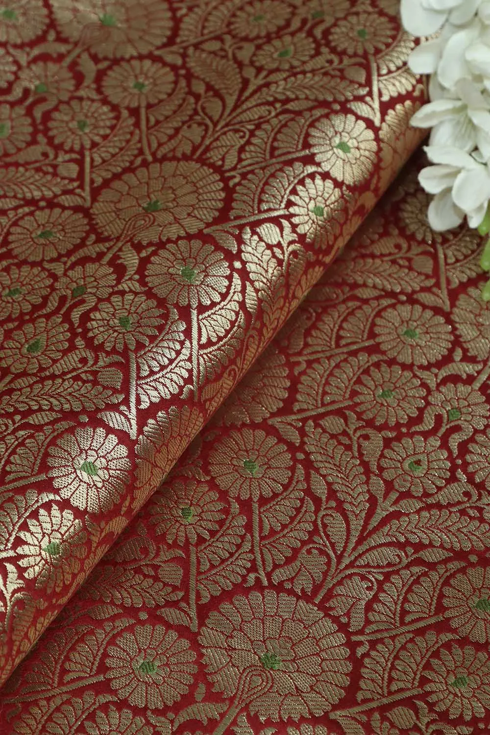 Maroon Banarasi Handloom Brocade Silk Fabric - Luxurious Elegance ( 1 Mtr )