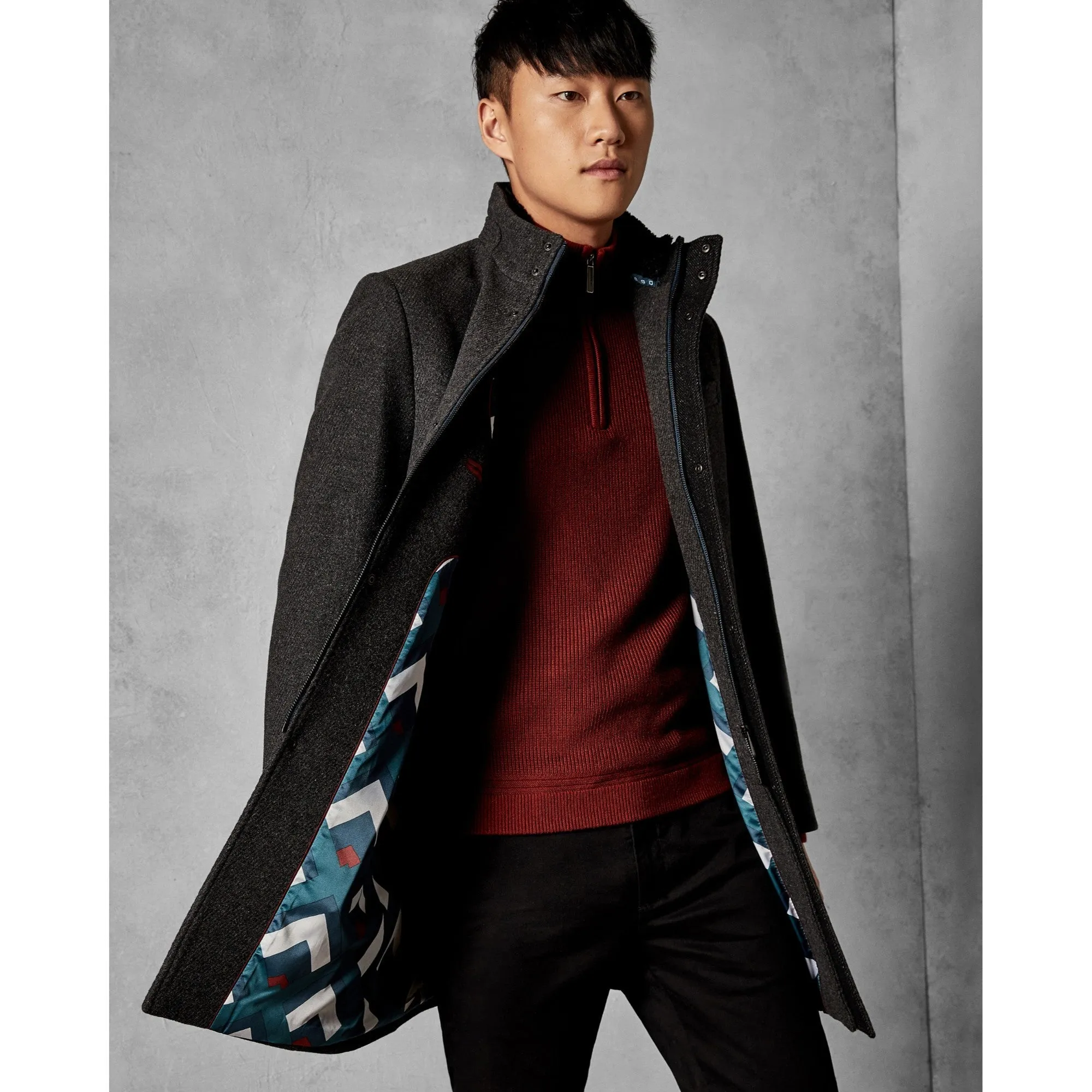 Men Mmo-Cheago-Tc8M-Funnel Neck Coat - Charcoal