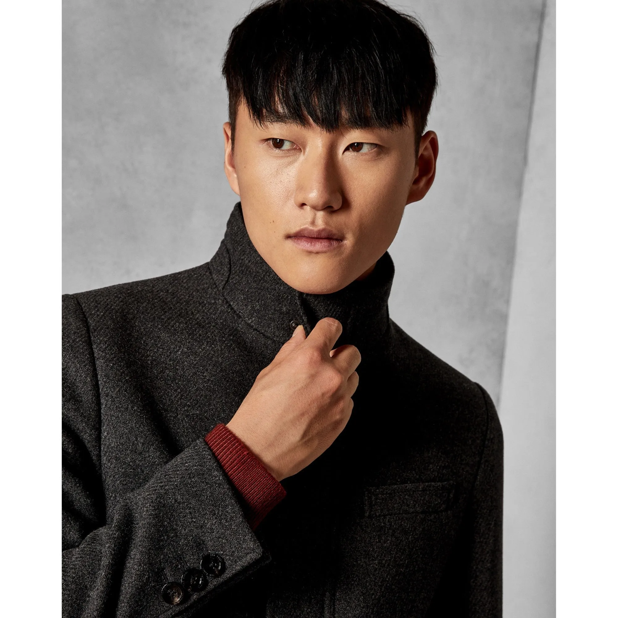 Men Mmo-Cheago-Tc8M-Funnel Neck Coat - Charcoal