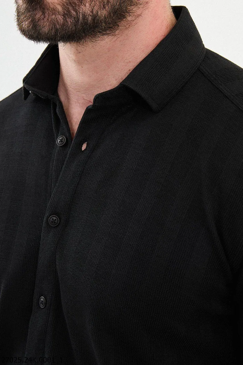 Men's Black Striped Textured Shirt.
