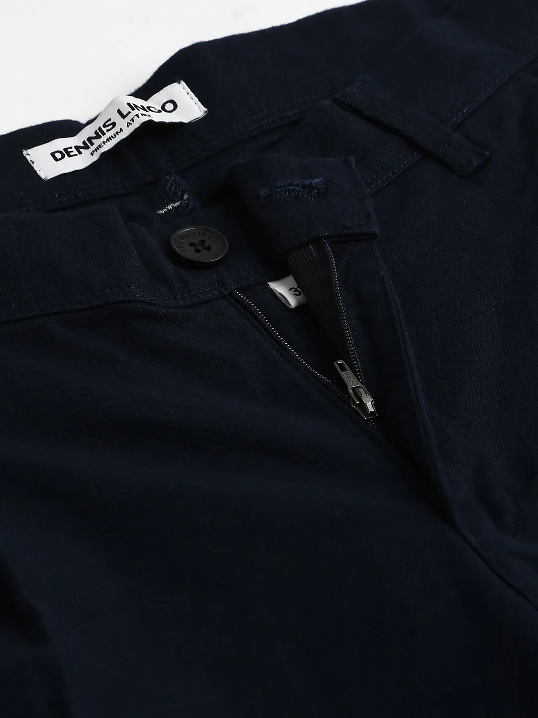 Men's Cotton Trouser Slim Fit Navy  Mid Rise Waist With Four Pockets (B801_Navy_28)