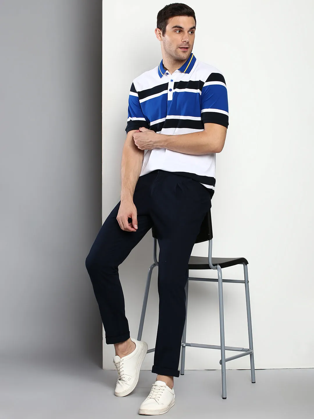 Men's Cotton Trouser Slim Fit Navy  Mid Rise Waist With Four Pockets (B801_Navy_28)