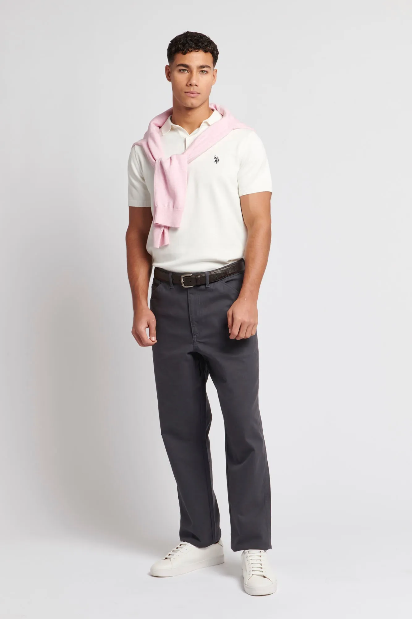 Mens Knitted Polo Shirt in Marshmallow