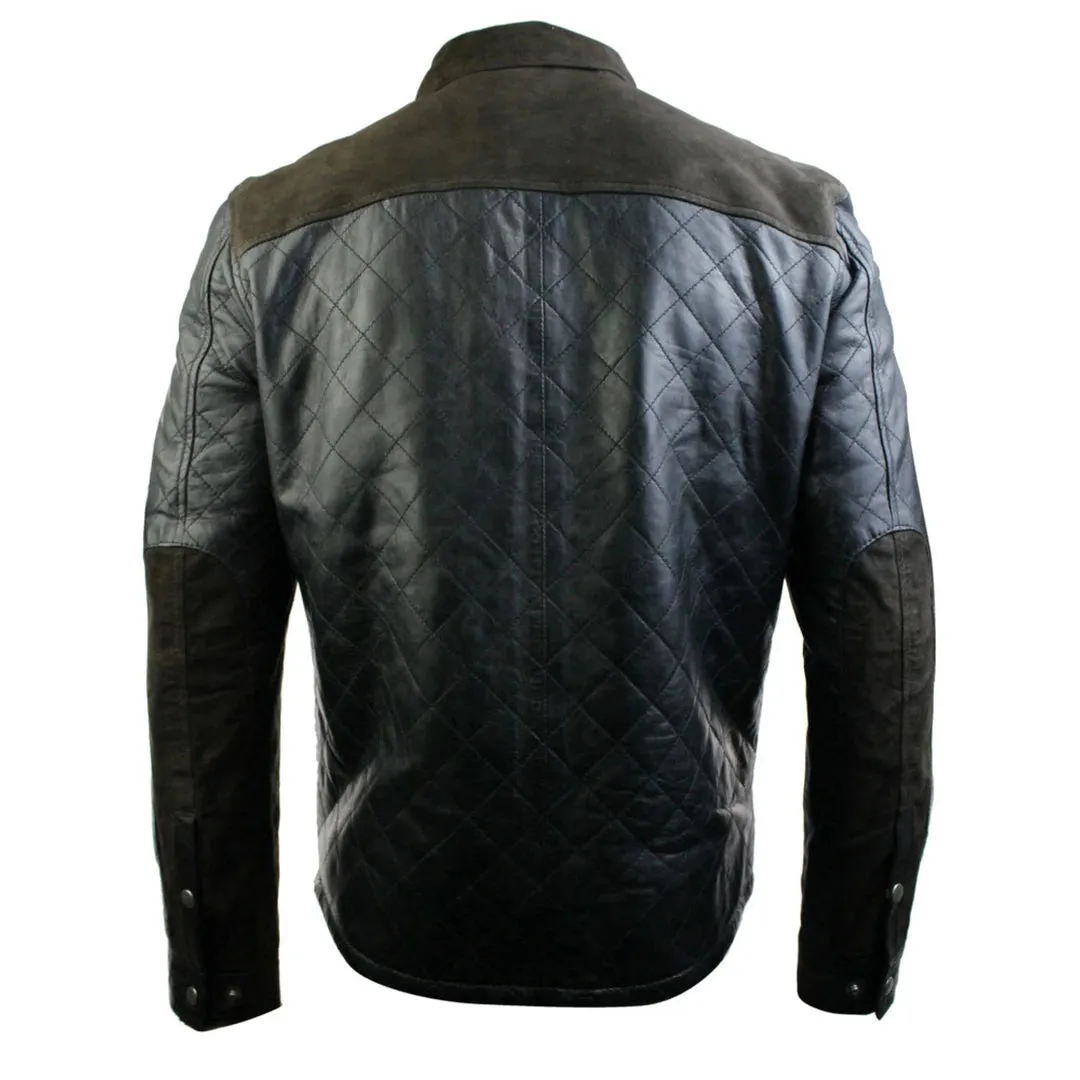 Men's Leather Hunter Safari Quilted Jacket Soft Brown Suede Patch