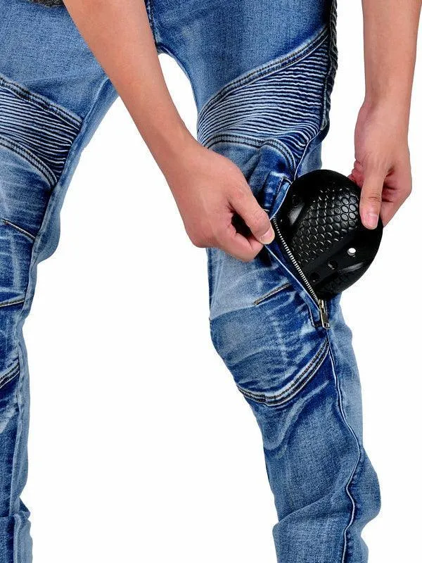 Men's Motorcycle Denim Pants Retro Casual Anti-Fall Trousers Elastic Riding Pants All-Season