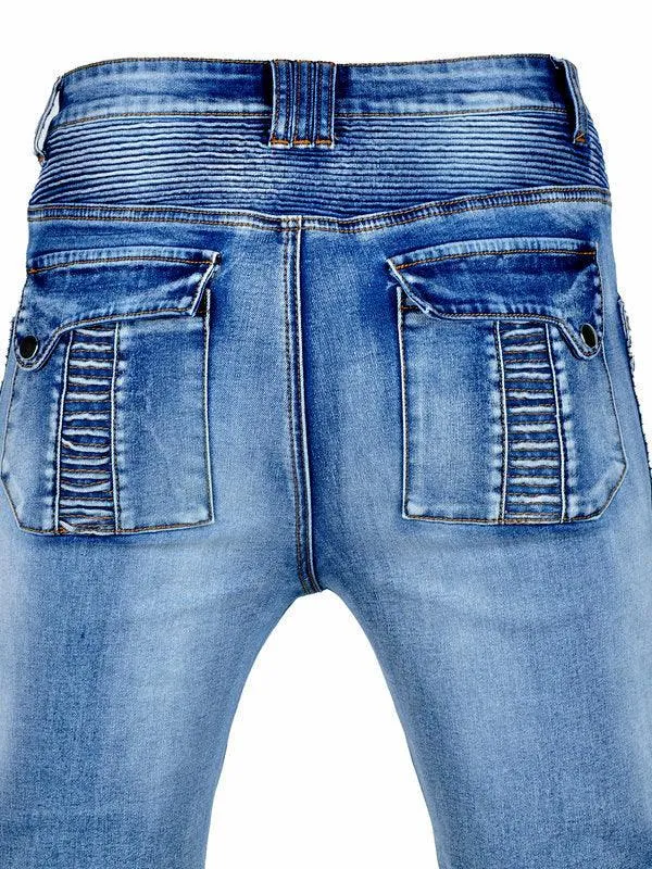 Men's Motorcycle Denim Pants Retro Casual Anti-Fall Trousers Elastic Riding Pants All-Season