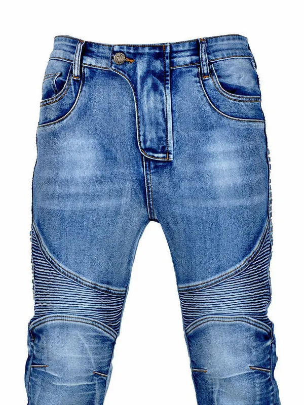 Men's Motorcycle Denim Pants Retro Casual Anti-Fall Trousers Elastic Riding Pants All-Season