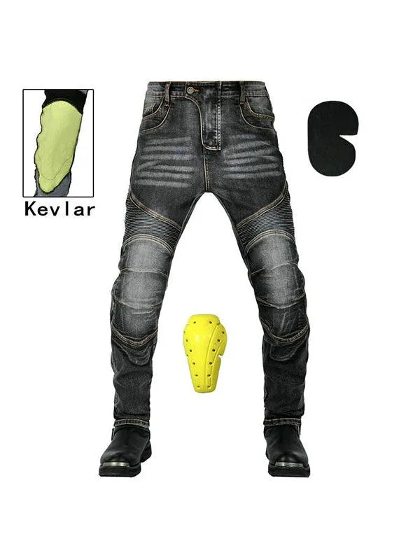 Men's Motorcycle Denim Pants Retro Casual Anti-Fall Trousers Elastic Riding Pants All-Season