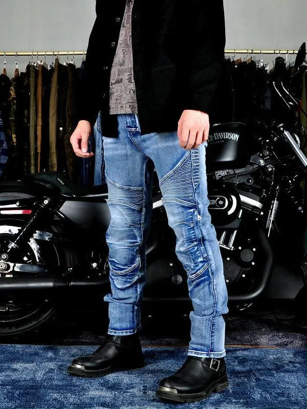 Men's Motorcycle Denim Pants Retro Casual Anti-Fall Trousers Elastic Riding Pants All-Season