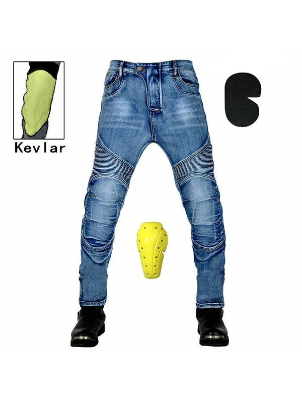 Men's Motorcycle Denim Pants Retro Casual Anti-Fall Trousers Elastic Riding Pants All-Season