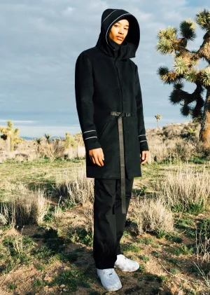 Men's Wool Blend Hooded Coat with Reflective Piping In Black