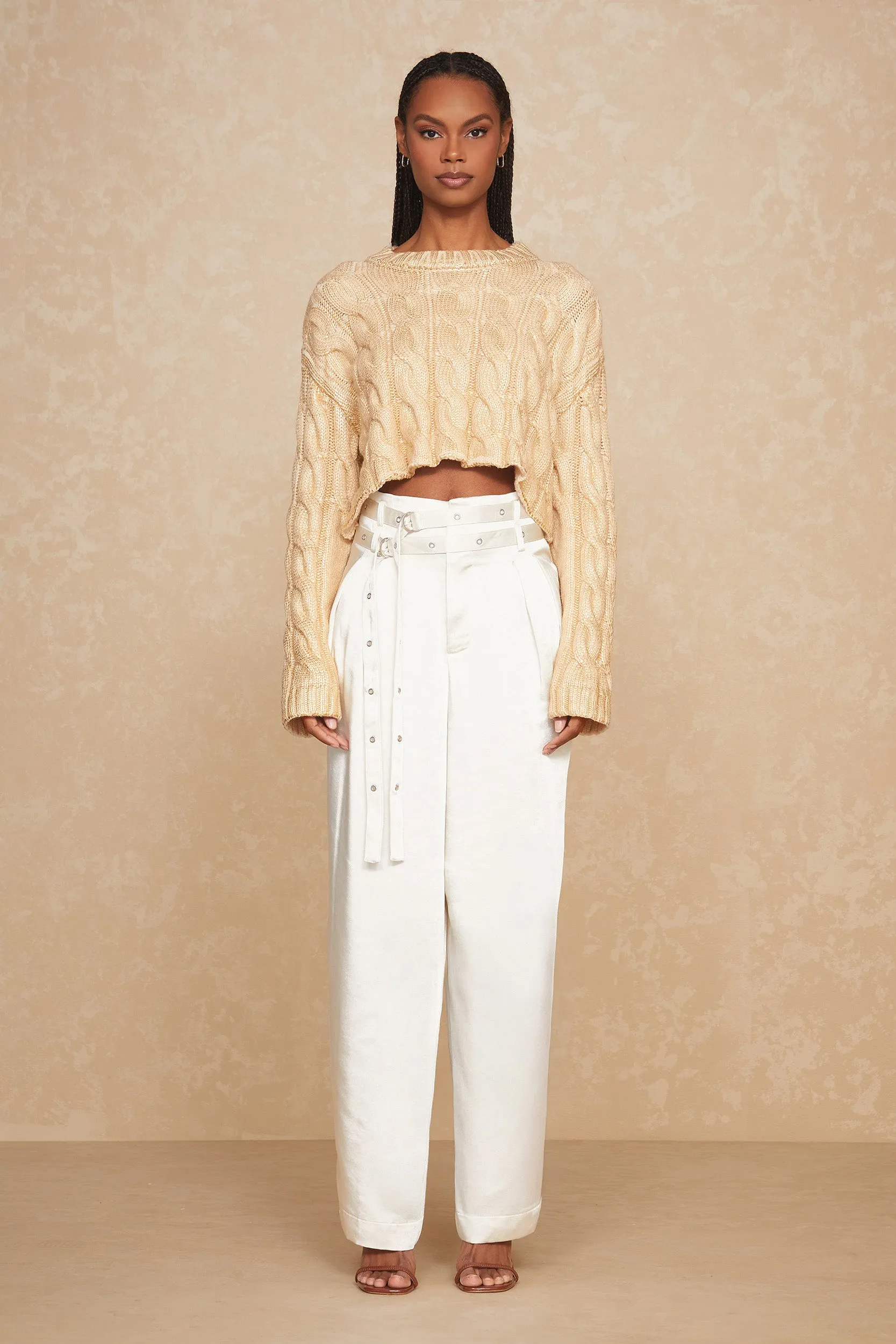 Metallic Cable Knit Sweater - Gold